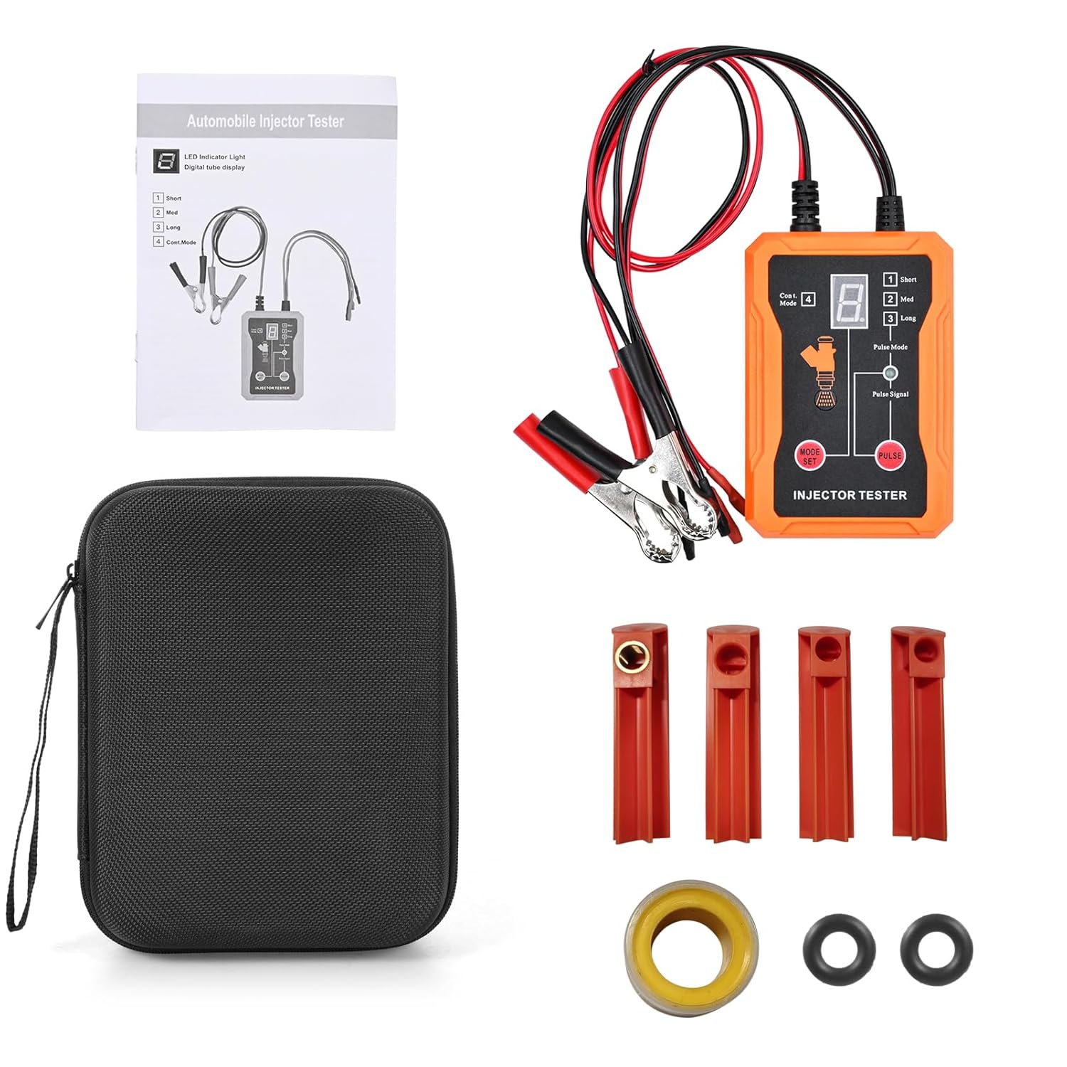 Domary Universal Fuel Injector Tester Cleaner Tool Kit 8 Pulse Modes with Adapters Short Circuit Protection (Orange) - Orange image number 6