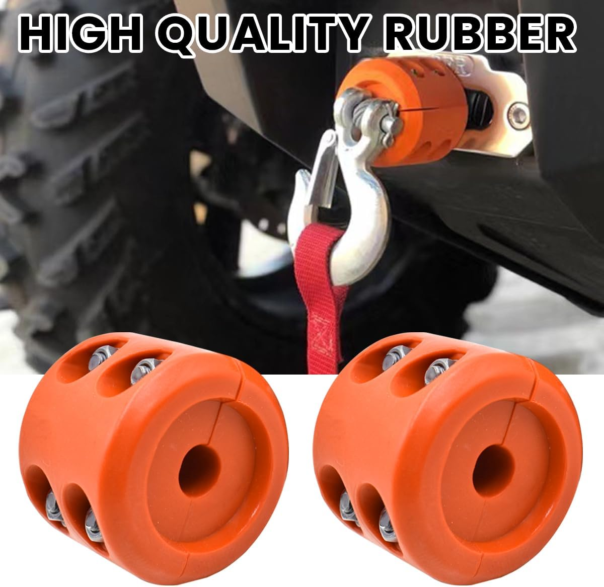 Car Rubber Winch Stopper for ATV UTV Truck, Cable Saver Hook Stopper Line for Synthetic Rope, Bump Shock Saver Dampener with Stainless Steel Screw and Nut, Quick Installation Tool (Orange)