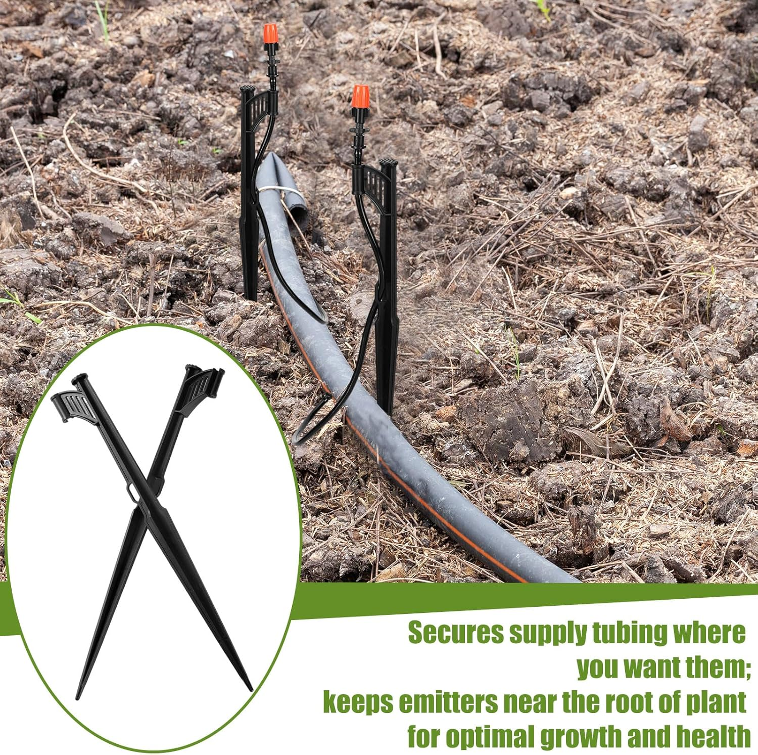 100 Pcs 12.8" Irrigation Drip Support Stakes 1/4 Inch Tubing Hose Holder Adjustable Riser Drip Lines Ground Stakes for Micro Sprinkler Gardens Irrigation Supplies image number 4