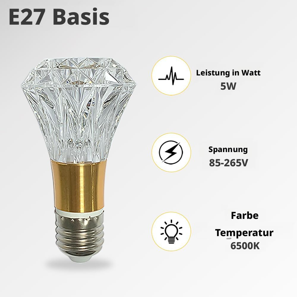 Linqzxz Acrylic Crystal Light Bulb 5W Edison Screw 85-265V, Warm Light 3000K, E27 Base Professional Decorative Bulb (1 Piece E27-B009) image number 3