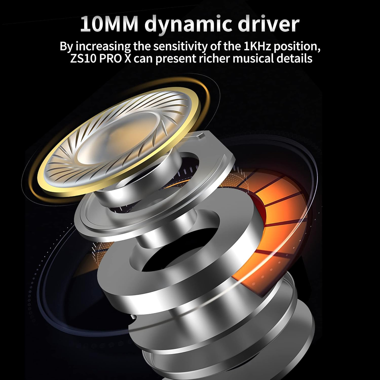 Yinyoo KZ ZS10 Pro X Wired in Ear Earphones Headphones, ZS10 PRO X Monitor Earbuds with Upgraded 4BA 1DD Drivers, Detachable 0.75Mm 2Pins Cable for Audiophiles Drummers (ZS10 Prox Black, with Mic) image number 4