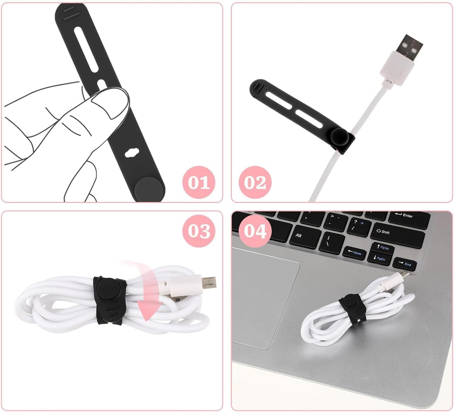 Lexziuo 10PCS Reusable Silicone Cable Ties - Colorful Cord Organizer Straps with Locking Buckles & Wire Labels for Neat Cable Management image number 1