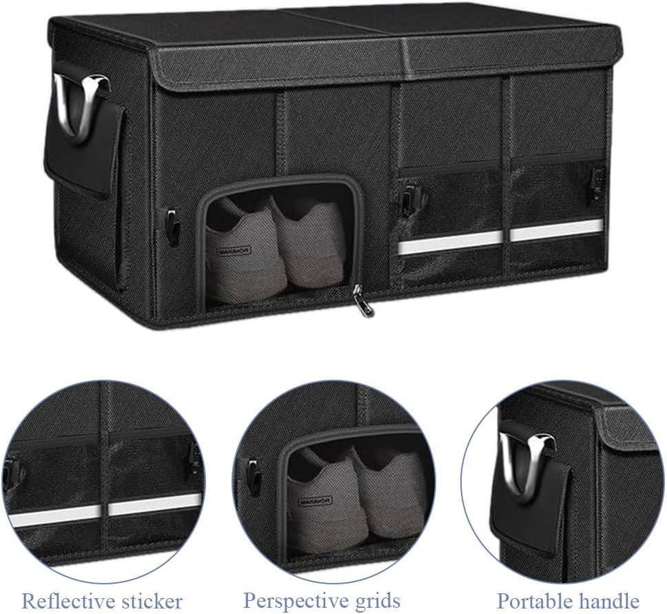 Car Trunk Organizer,Car Boot Organiser,Collapsible Trunk Organizer,Sturdy Trunk Storage Box,For Car Accessories, Tools, Sundries, Space Saving,With Reflective Strips,60X35X30Cm image number 3