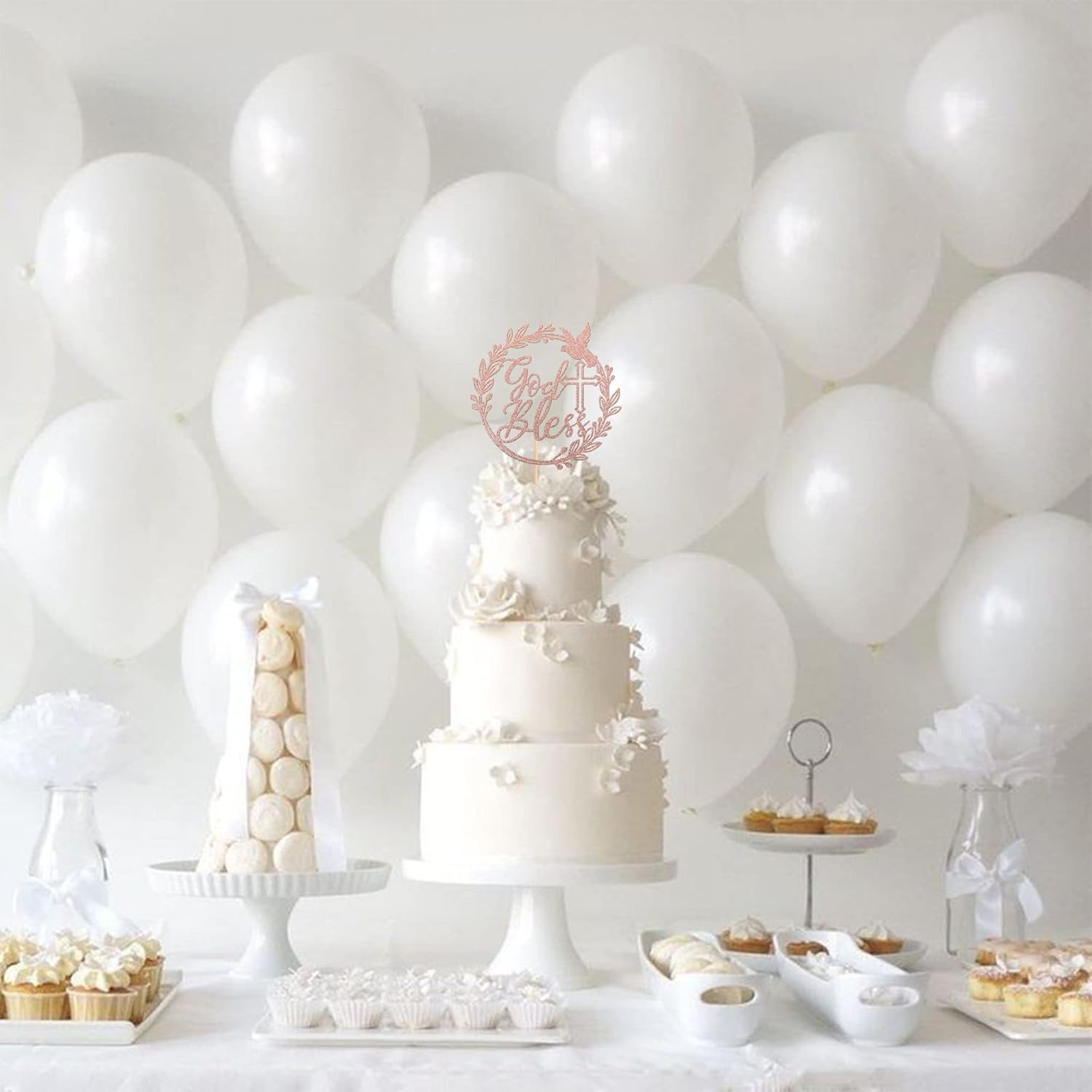 SYKYCTCY 1 Pack God Bless Cake Topper with Dove Glitter Cross First Holy Communion Cake Pick for Celebration Christening Religious Baptism Baby Shower Birthday Party Cake Decorations Rose Gold image number 2