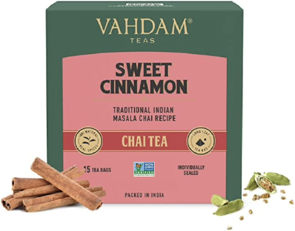 VAHDAM, Sweet Cinnamon Masala Chai Tea (15 Pyramid Tea Bags) Non-Gmo, 100% Natural Spices | Ancient Cinnamon Tea Recipe | Spiced Chai Tea Bag, Brew as Hot Tea or Iced Tea image number 6