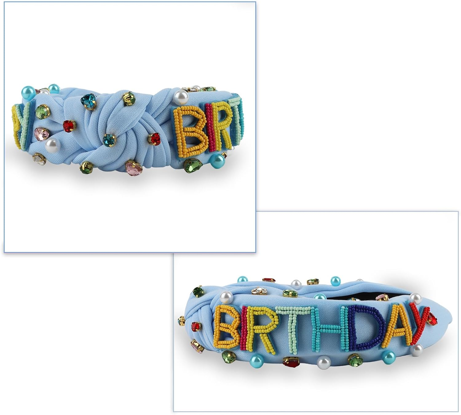EXIPSAT Blue Birthday Crown Happy Birthday Headband, Colourful Beads & Stones Decorated Headband for Birthday Girls, Women'S Party Headpiece image number 5
