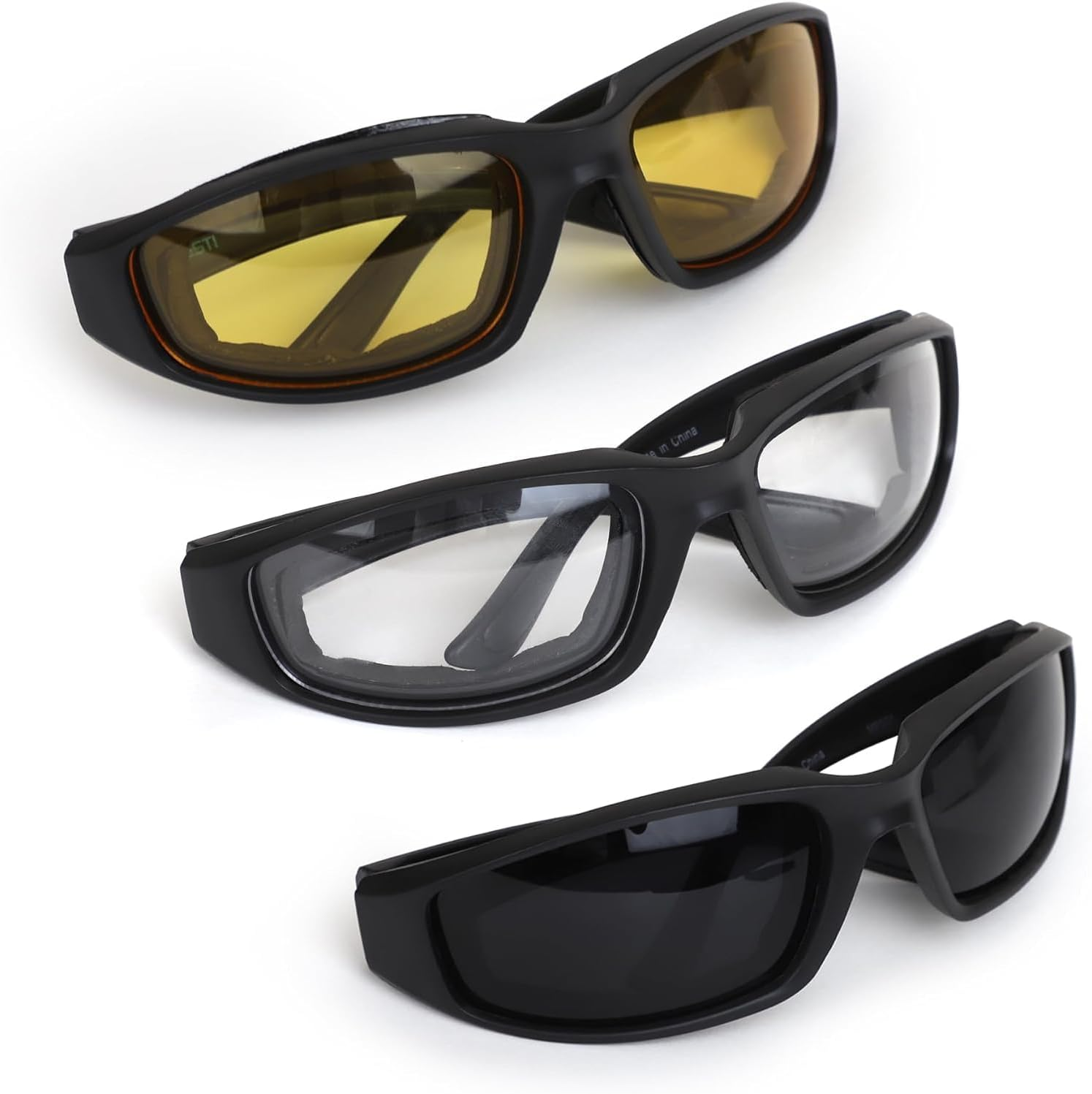 3-Pack Motorcycle Glasses &ndash; Foam Padding &ndash; Anti-Wind & Dust &ndash; Polycarbonate Lens image number 3