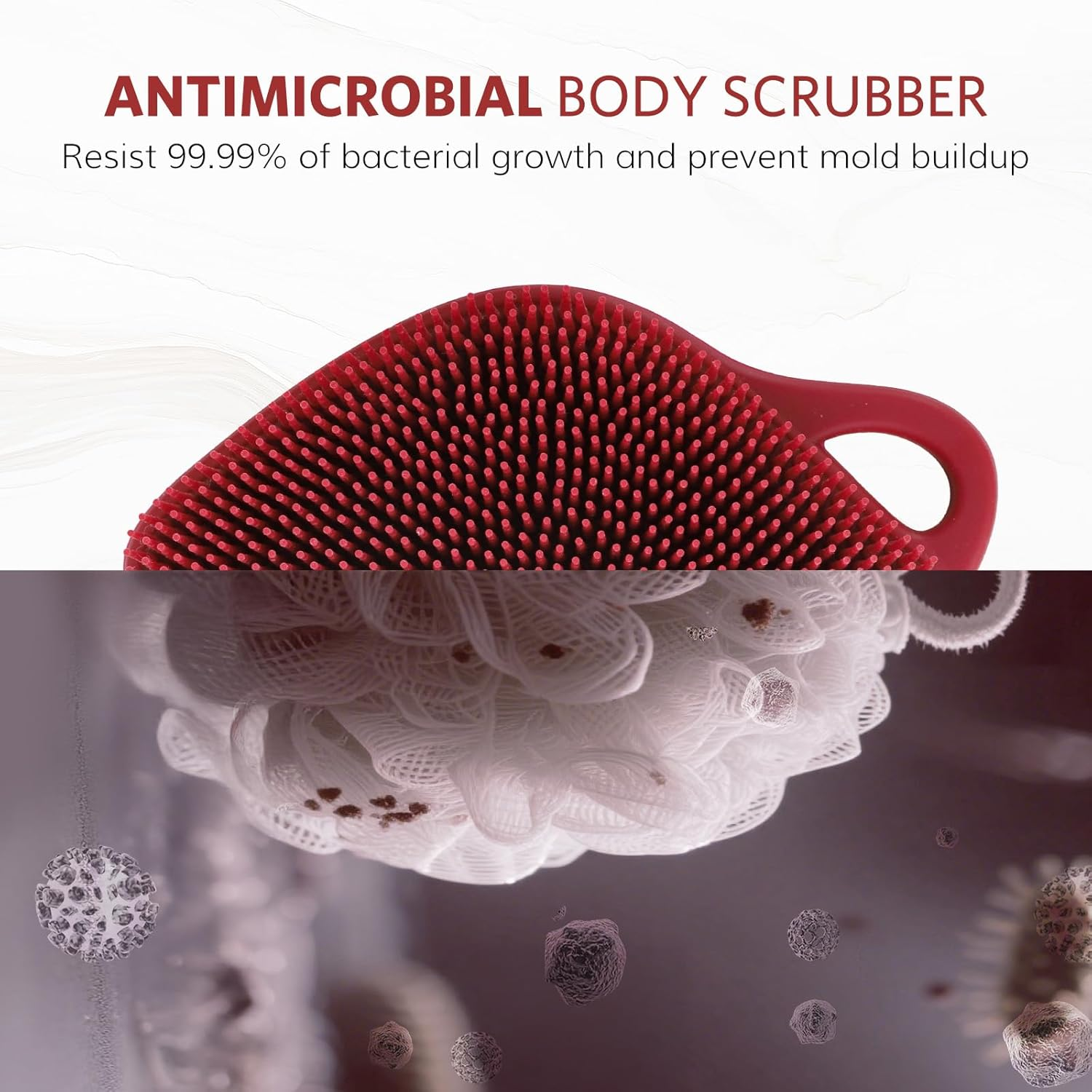 Sndyi Silicone Body Scrubber, Gentle Exfoliating Body Scrubber for Sensitive Skin, Leaf Shaped Shower Scrubber for Body with Lathering Bristles, Silicone Loofah Body Brush for Showering, Christmas Red image number 4