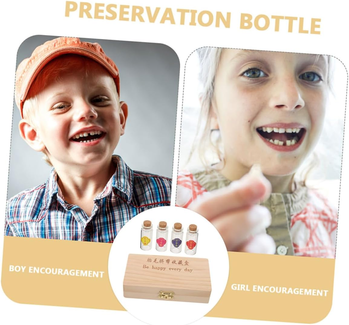 VICASKY Teeth Collection Box Fetal Hair Souvenir Newborn Keepsake DIY Wooden Box Glass Bottle for Umbilical Cord First Haircut image number 2