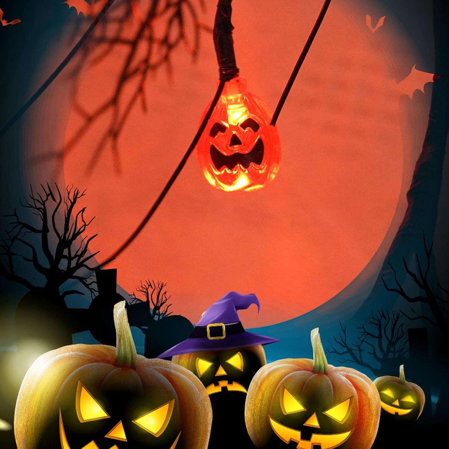 Halloween Door Garland with Lights | Halloween String Lights with Pumpkin,Decorative Lamp for Farm Party Pathway Dormitory Patio Haunted House Backyard Apartment image number 5