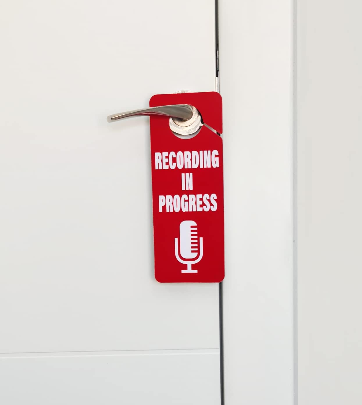 CLEVER SIGNS Recording in Progress - Please Do Not Disturb Sign, Door Knob Hanger 2 Pack, Double Sided, Ideal for Using in Any Room. image number 2