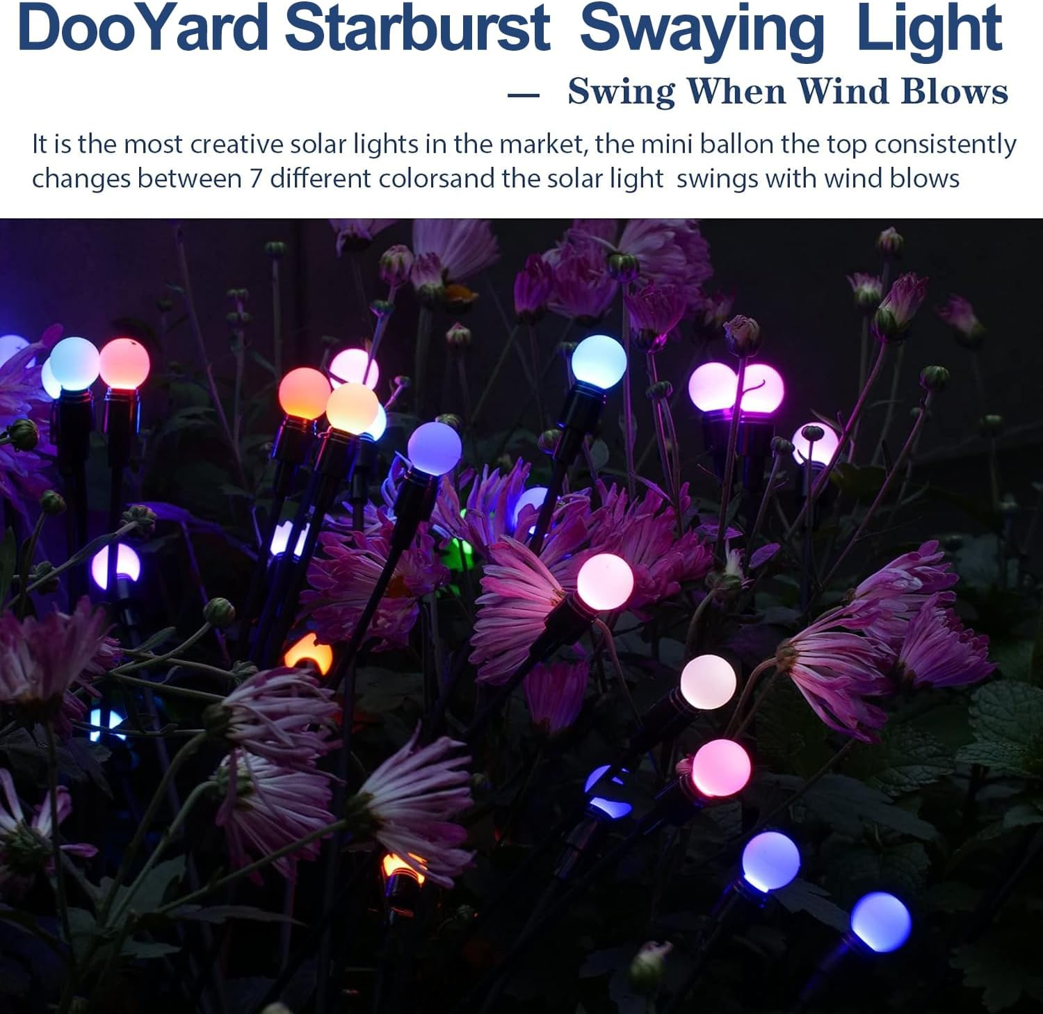 Solar Garden Lights, Starburst Swaying Light - Swaying When Wind Blows, Solar Lights Outdoor Decorative, Color Changing RGB Light for Yard Patio Pathway Decoration image number 1