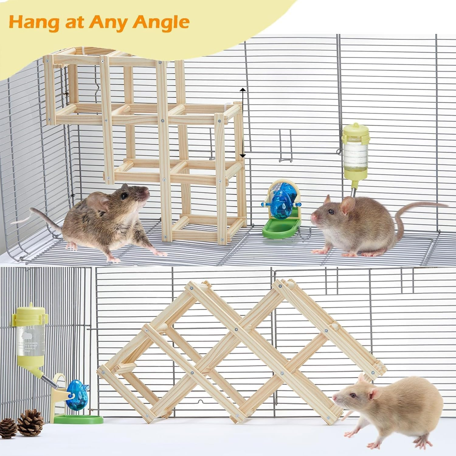 Wooden Rat Climbing Toys, Natural Pet Rat Cage Accessories Climbing Ladder, Fancy Rats Enrichment Toy Activities, Hanging Rodent Toys for Pet Rats in Cage Playing Chewing (M, 1Pc) image number 4
