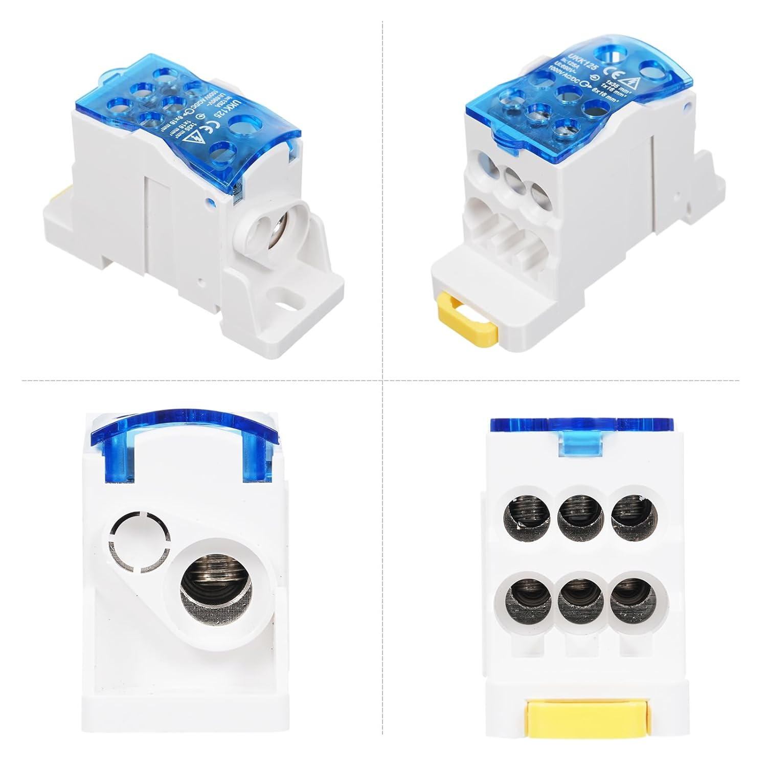 FUNFANG 1 Pack 6 Positions Screw Terminal Strip Blocks with Cover Junction Box Branch Box Din Rail Terminal Block Wire Box Cabinet Wire Splitter Connector UKK125A - Ukk160A image number 2
