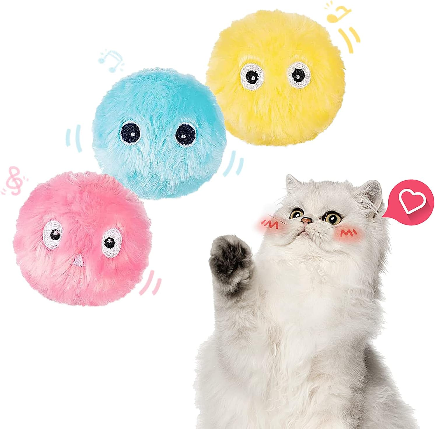 Namsan Cat Ball Interactive Cat Toy with Chirping Pack of 3 Plush Cat Play Ball for Cats