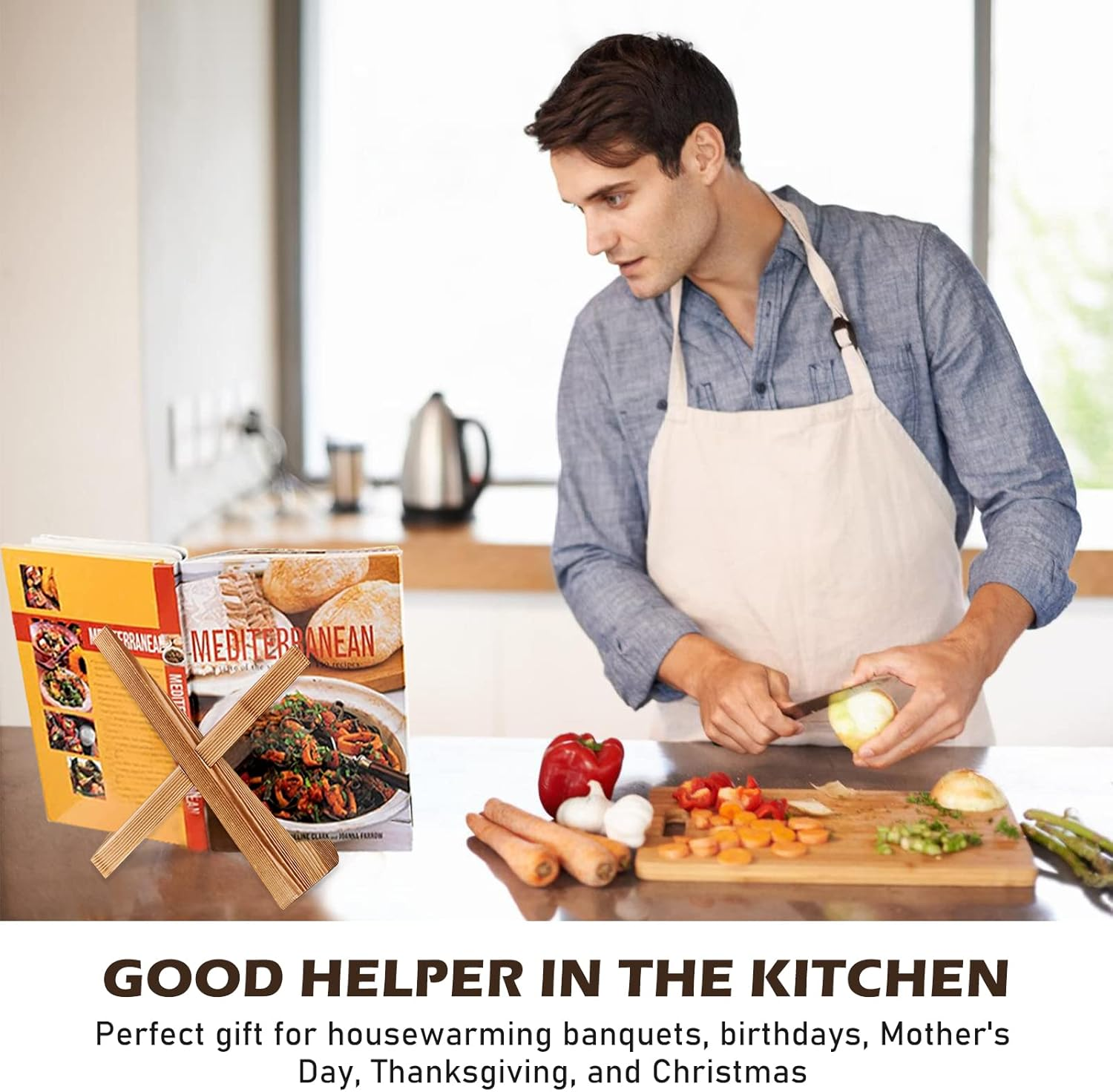 Solid Wood Cookbook Stand, Handmade Wooden Cookbook Holder, Portable Cook Book Stand for Kitchen Counter, Super Lightweight Recipe Book Holder for Display Stand, Home Decor Book Reading Stand image number 5