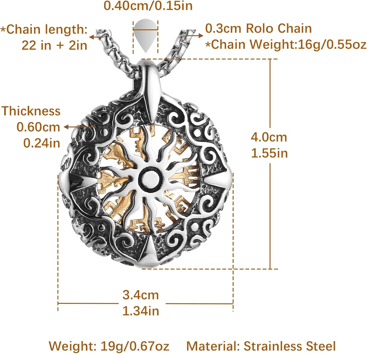 HZMAN Viking Vegvisir Norse Compass Stainless Steel Necklace Double-Sided Hollow Engraving Sun Totem Pendant Norse Amulet Jewelry - Silver Gold image number 5