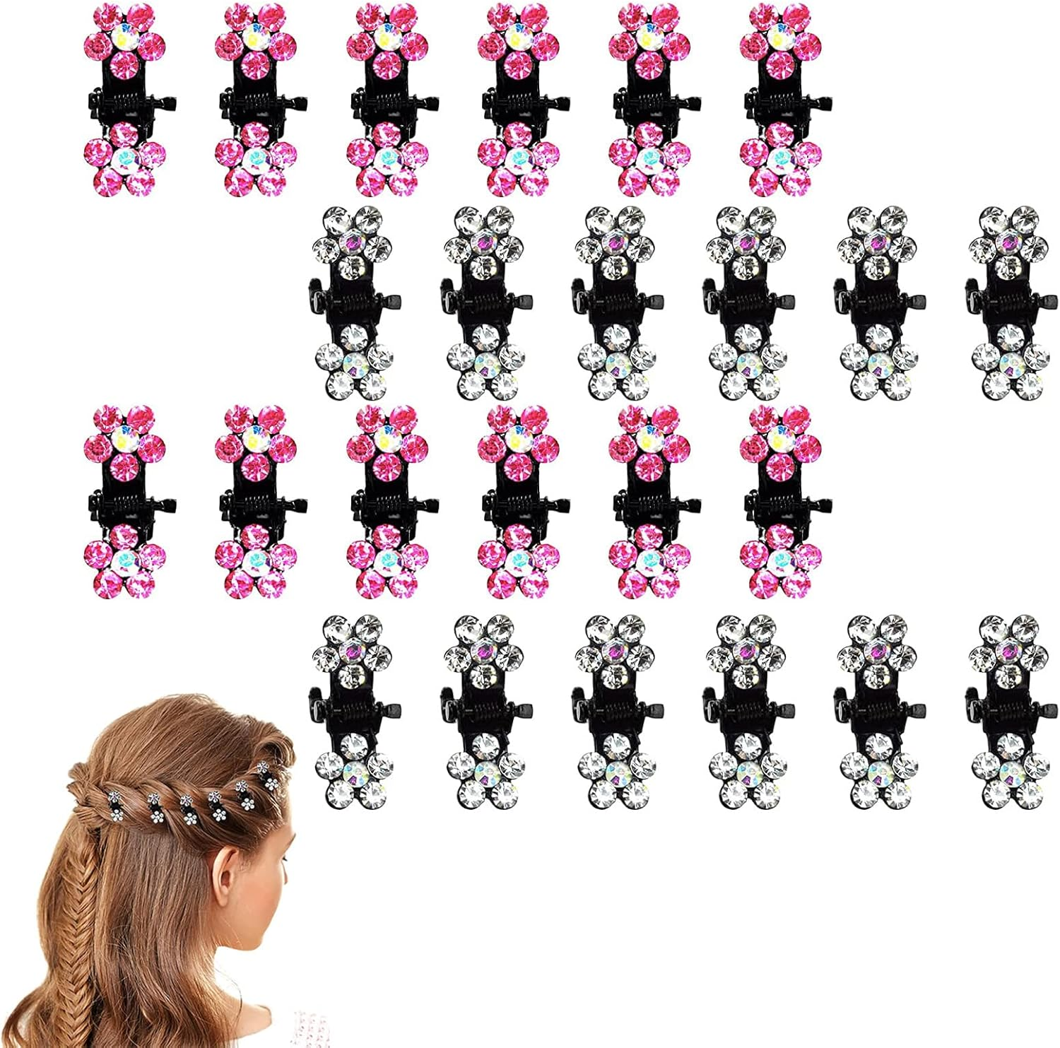 Generic Pack of 24 Hair Claw Clips, Mini Hair Clips for Girls, Children, Women'S Hair Accessories, Rose Red and Silver Rhinestones, Small Flowers, for Everyday, Party, Prom, Wedding image number 6