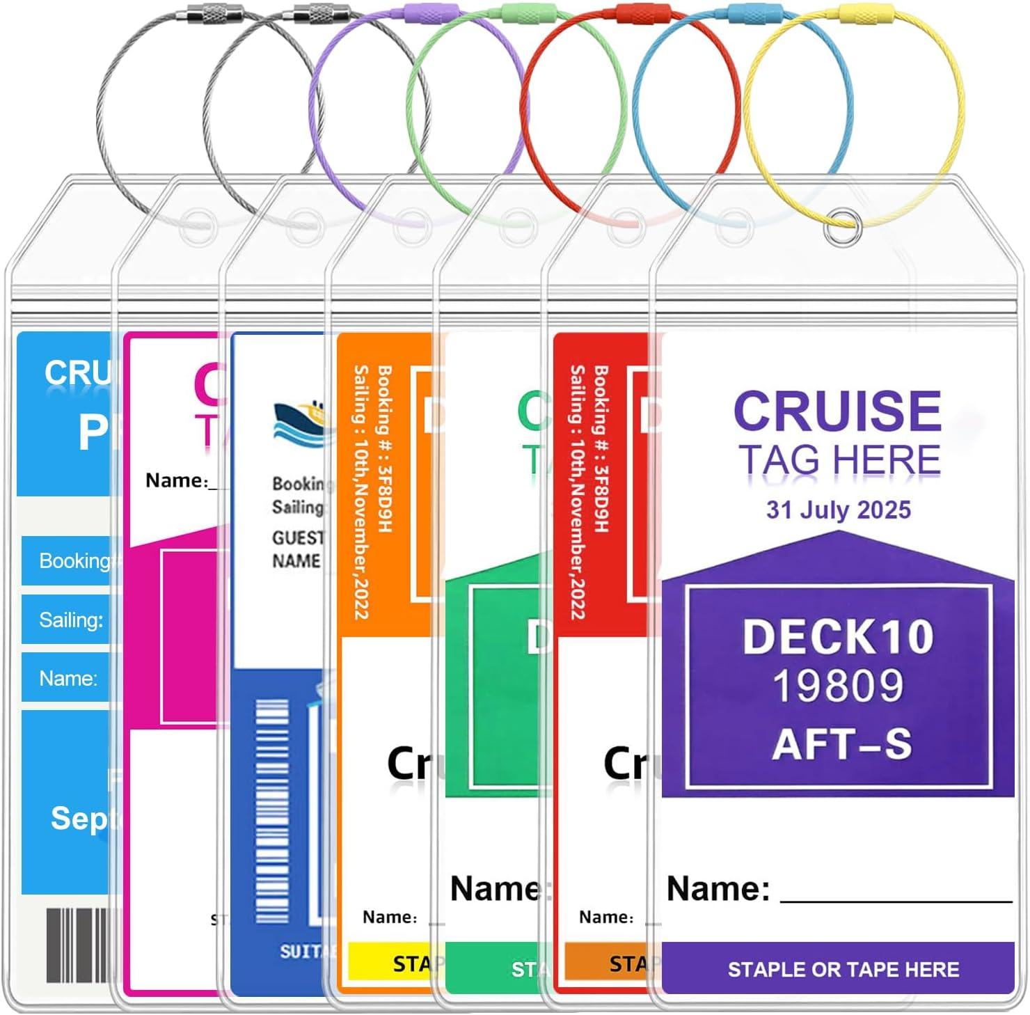 COZY CORE 7 Pack Cruise Luggage Tags for Cruise Ship Essentials for Carnival, NCL, Princess, MSC Cruise Ships