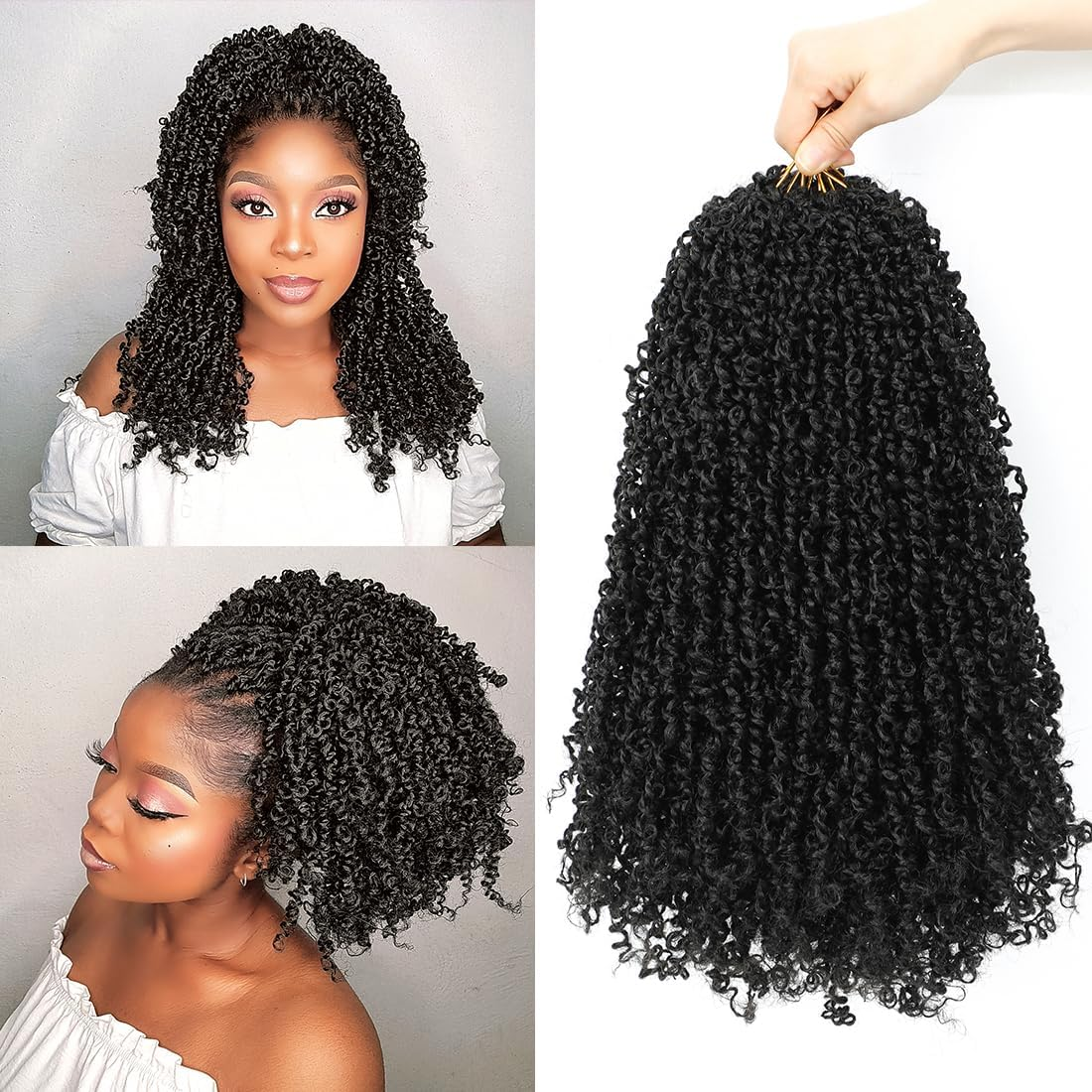 Youngther Yanky Twist Crochet Hair Pre Twisted Fluffy Spring Twist Curly Crochet Hair Pre Looped Synthetic Hair Extensions 12 Inch 1B Pack of 2