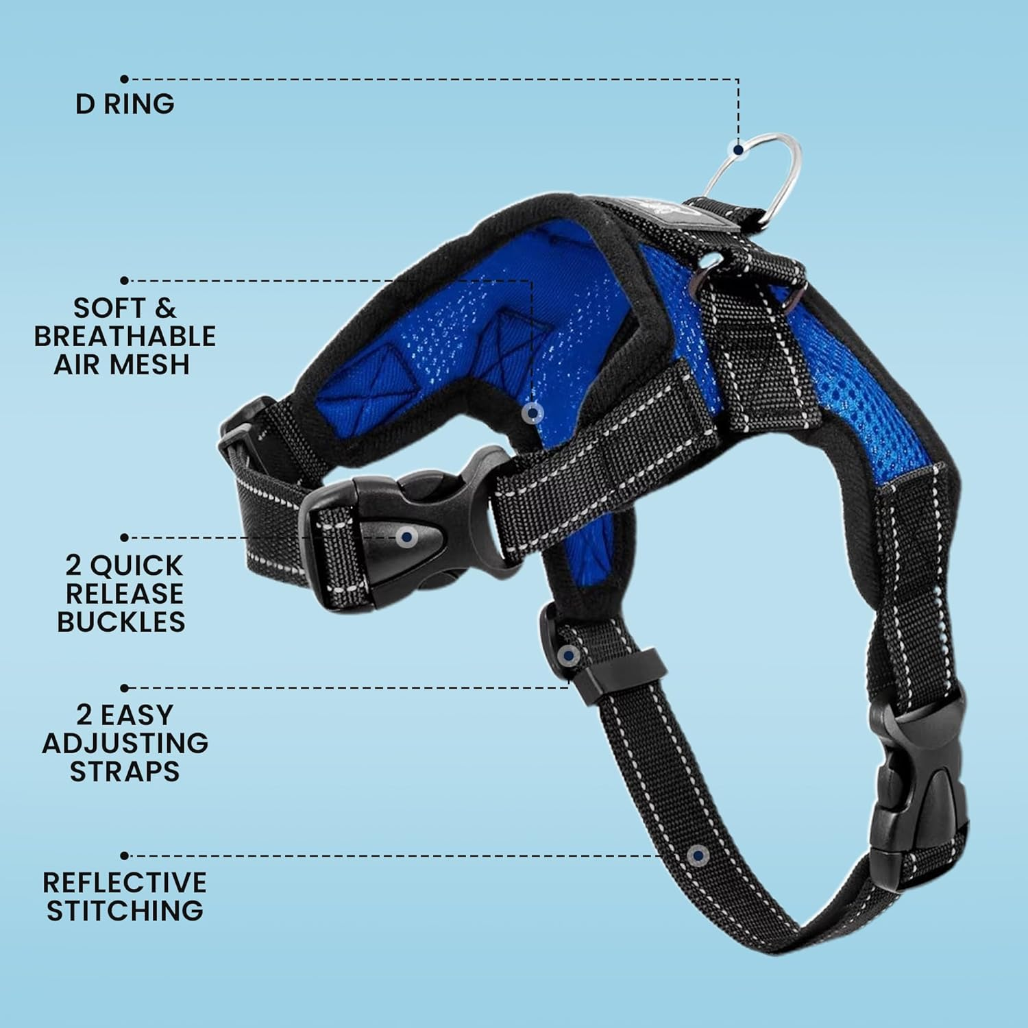 Copatchy No Pull Reflective Adjustable Dog Harness with Handle (Xx-Small, Blue) image number 2