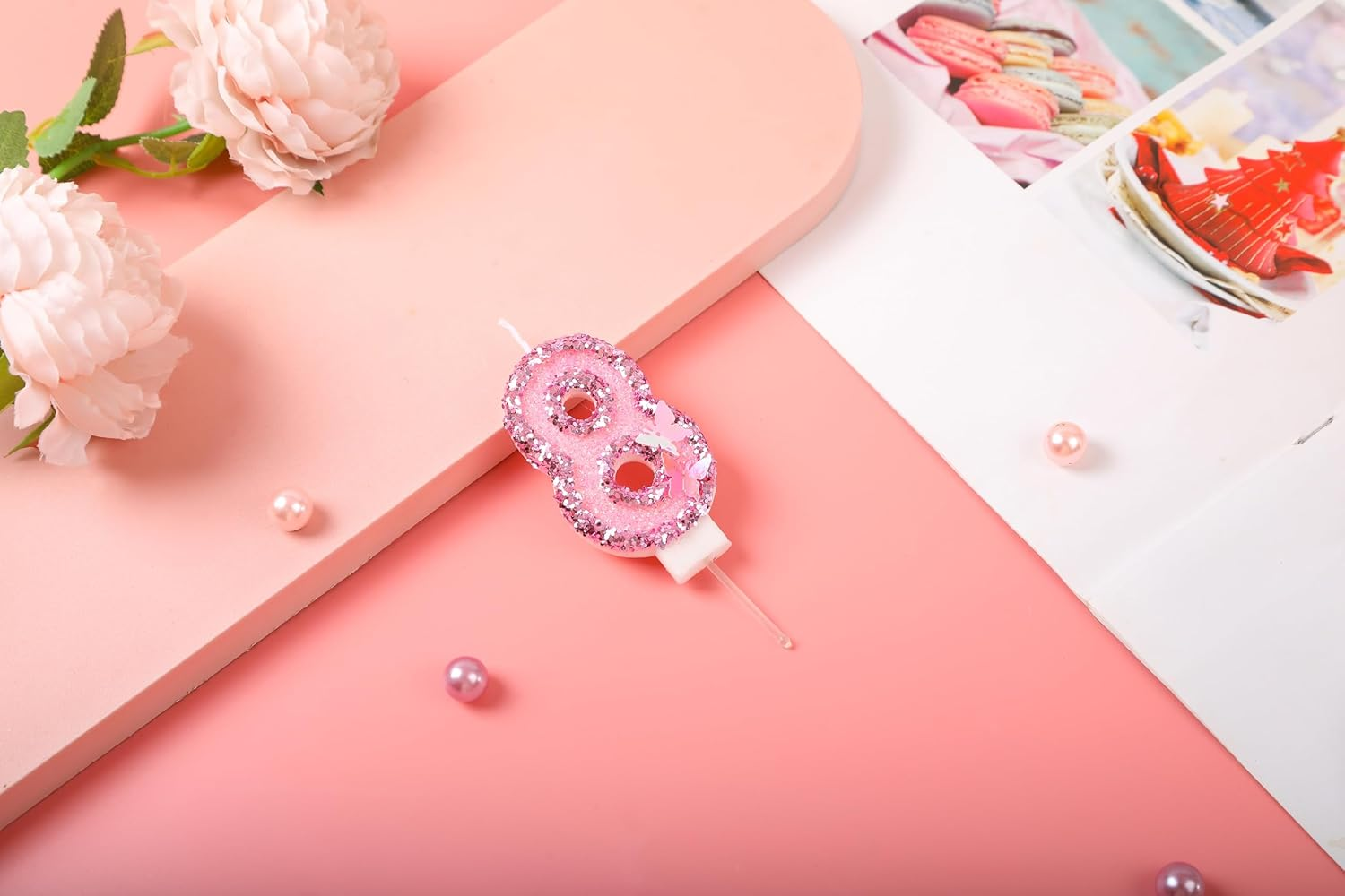 8 Candle Birthday Girl Princess Pink Sequins Number 8 Candle with Two 3D Sweet Butterfly for 8Th Birthday Butterfly Theme Party Decor image number 3