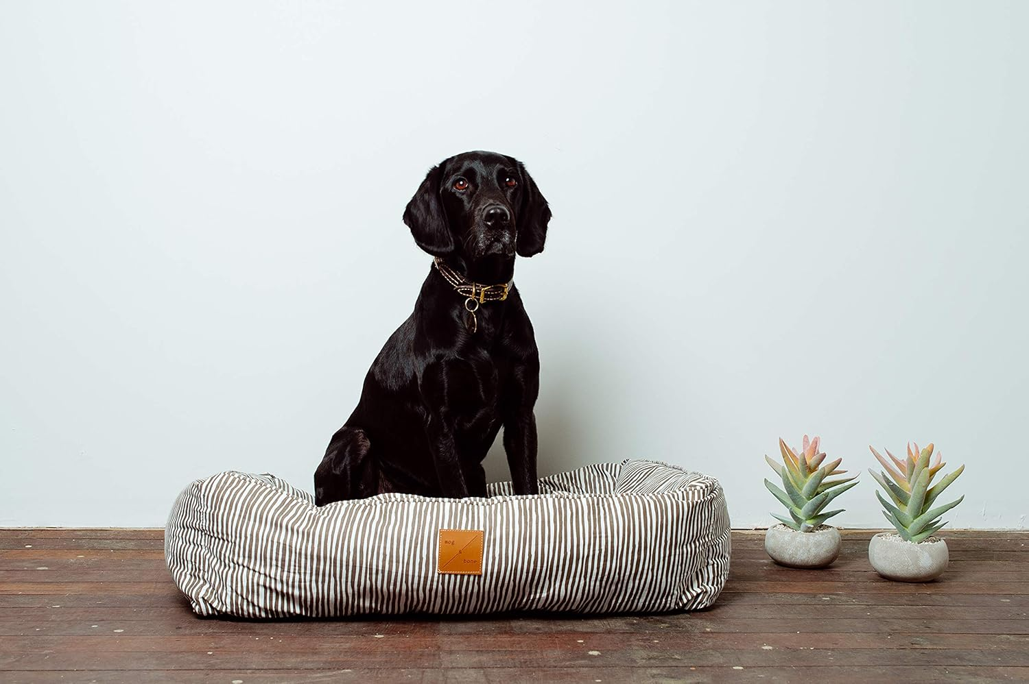 Mog & Bone Bolster Dog Bed, Brown/White, Small image number 4