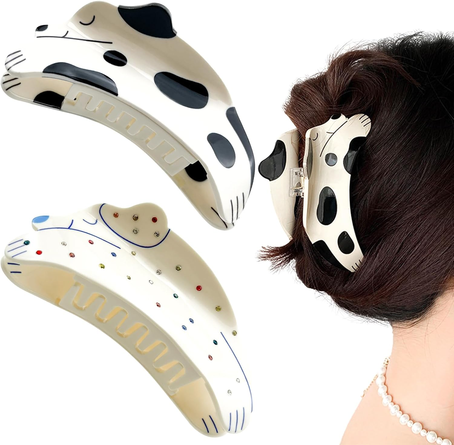 2 Pack Cute Dog Hair Claw Clips for Thick and Thin Hair Large Non-Slip Jaw Clips Hairpins Dog Styling Hair Accessories for Women Girls (2 Styles) image number 2