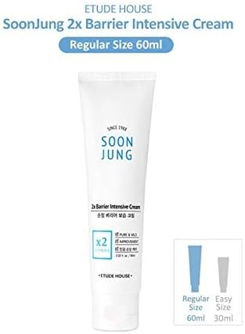 ETUDE HOUSE Soonjung 2X Barrier Intensive Cream 60Ml (Old Version)- Hypoallergenic Shea Butter Hydrating Facial Cream for Sensitive Skin, Panthenol and Madecassoside Heals Damaged Skin