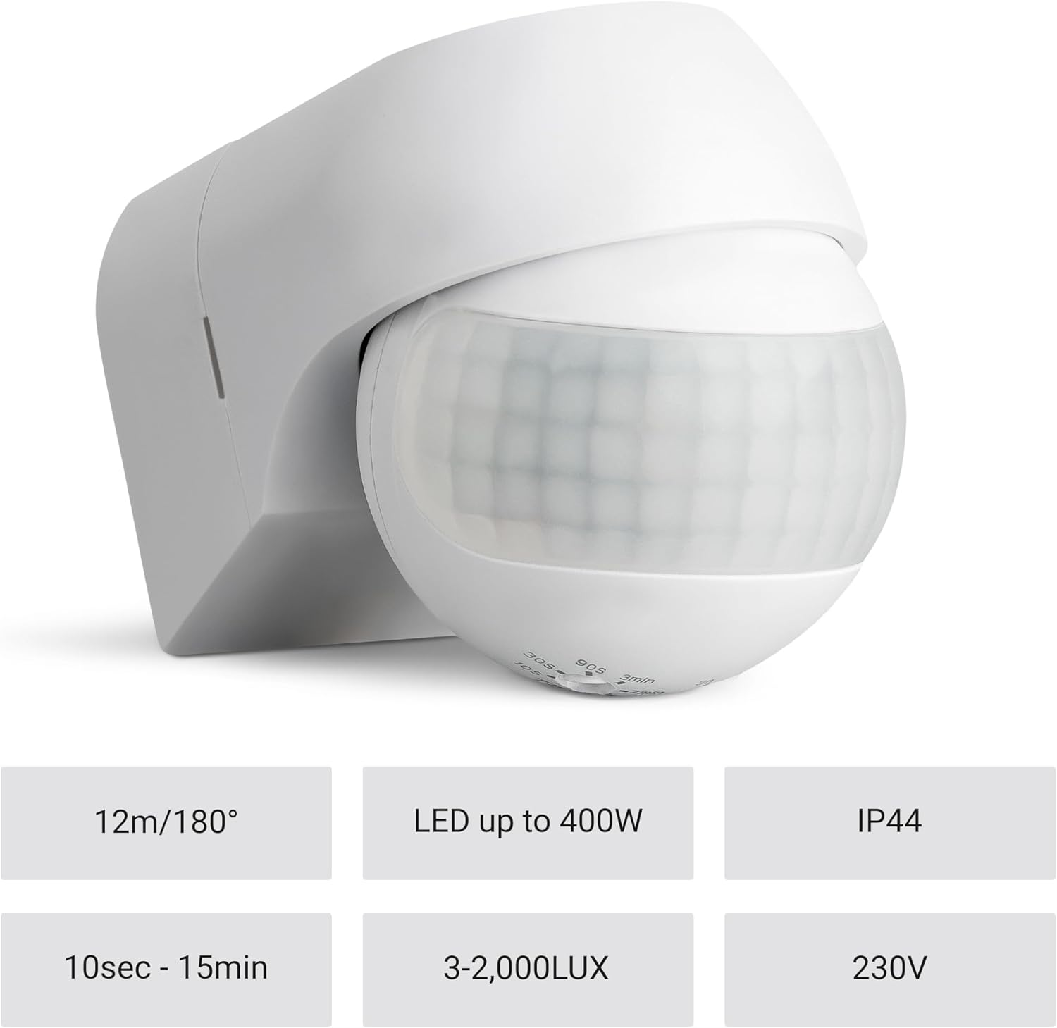 SEBSON Outdoor Motion Detector IP44, Surface-Mounted, Wall Mounting, Programmable, Infrared Sensor, Range 12 M / 180&deg;, Suitable for LED, Swivelling, 3-Wire image number 6
