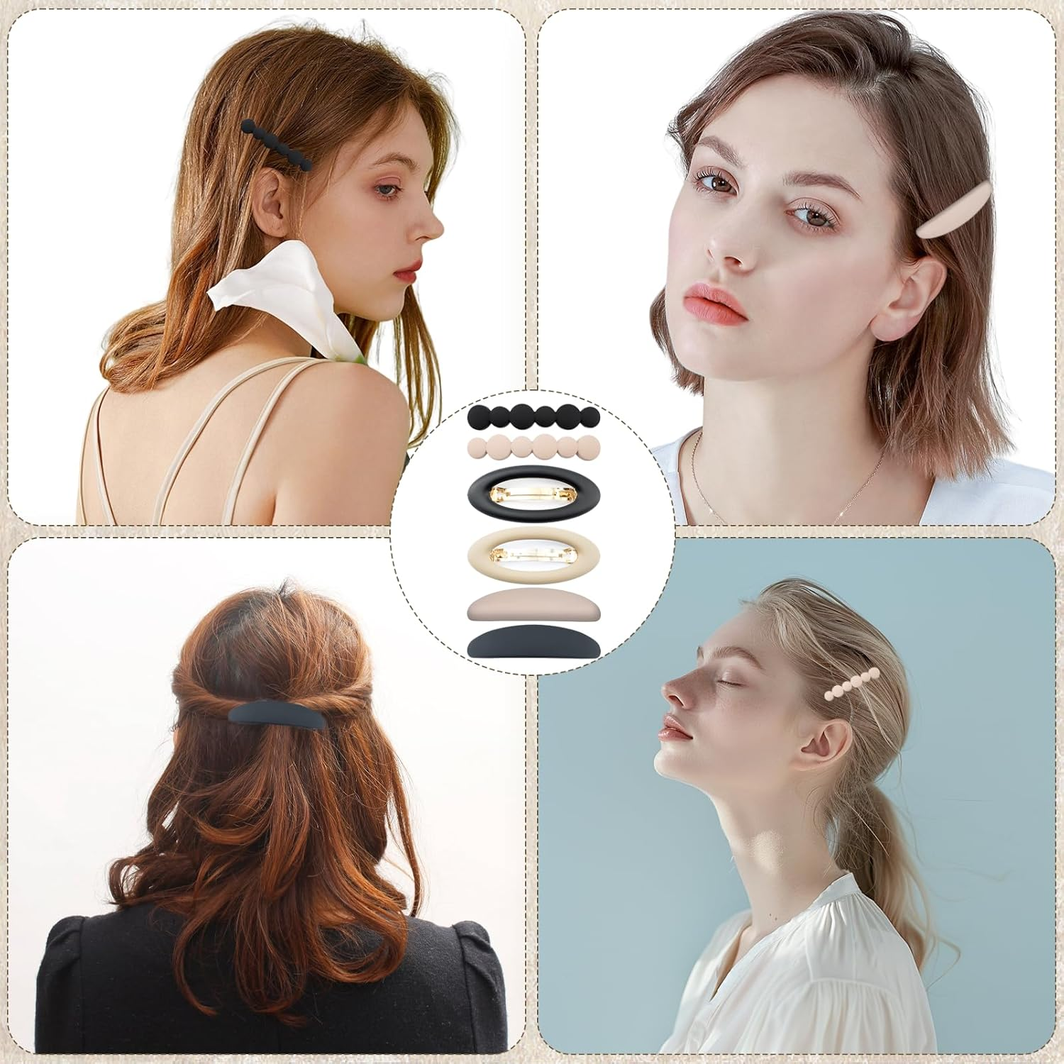 ZOCONE Pack of 6 Women'S French Hair Clips Ellipse Classic Automatic Hair Clips for Hair Clips Women'S Thin Thick Hair (3 Matte Styles) image number 6