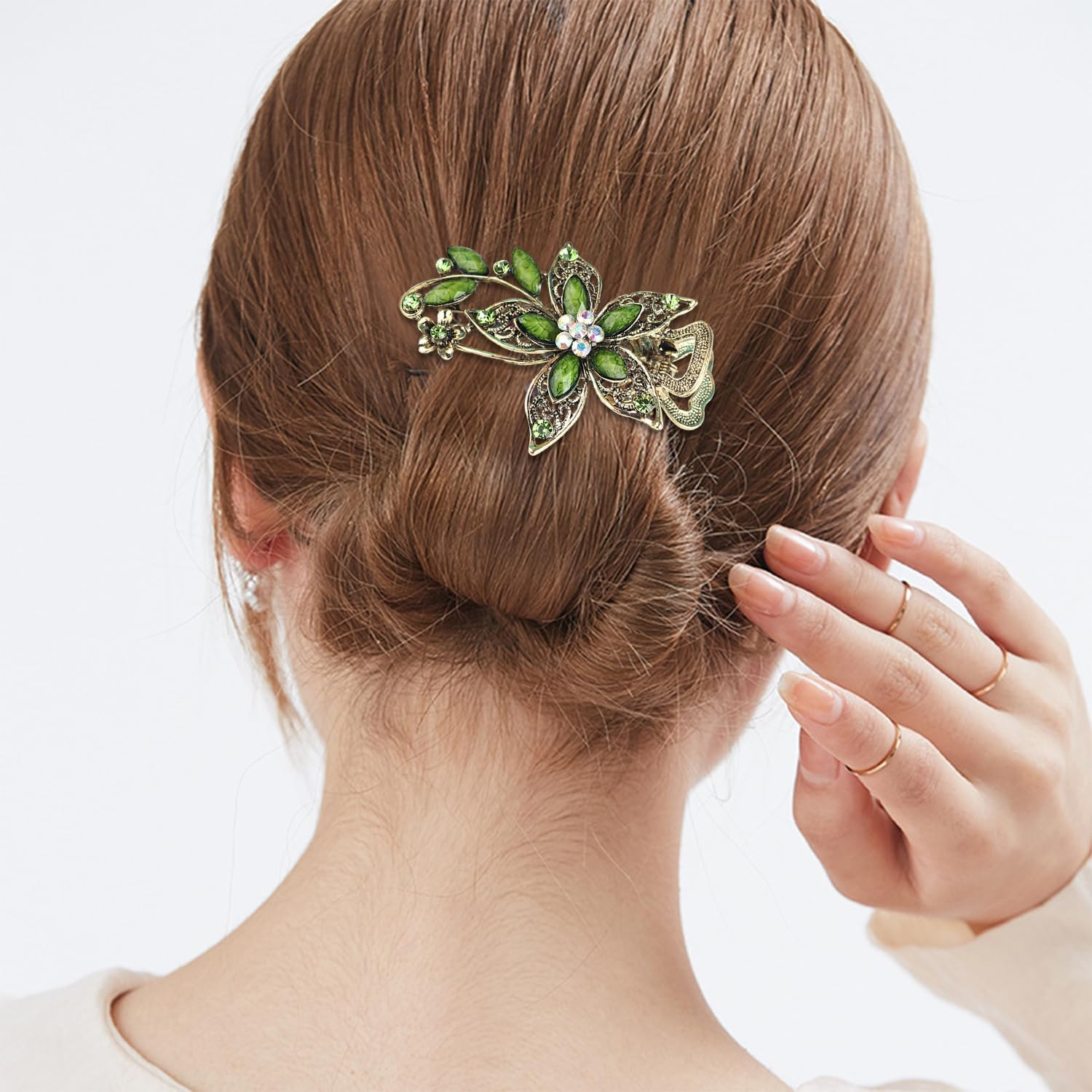 2 Flower Hair Clips, Exquisite Fashion Hair Accessories, Women'S Crystal Hair Clip, Green Hair Clip, Retro and Elee Hairpin, Decoration Clip Hairstyle image number 4