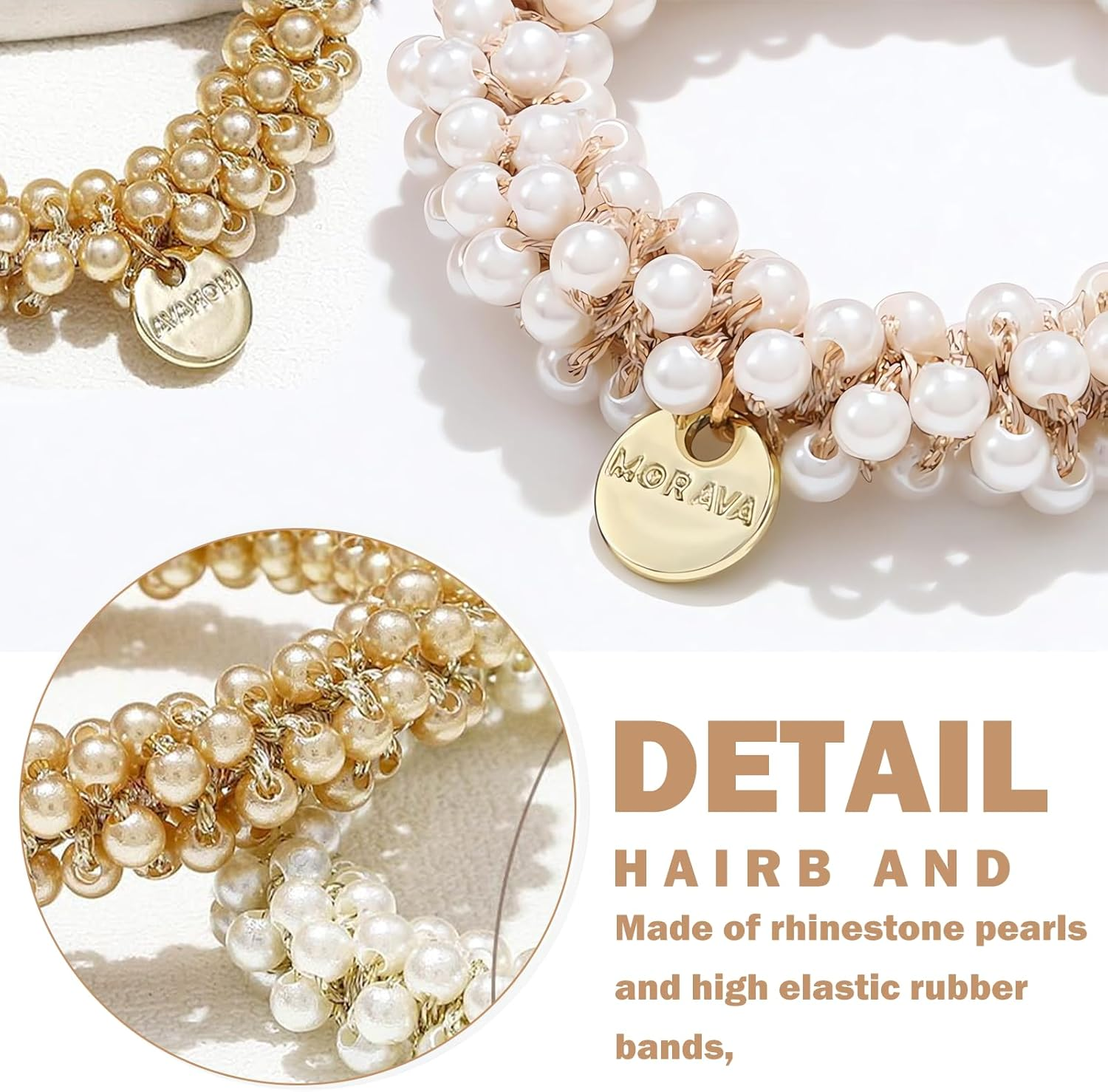 3-Piece Pearl Hair Scrunchie Beads Women'S Hair Bands with Beads Hair Band Beads Suitable for Straight, Curly and Long Hair Durable and Perfect for Any Look image number 2