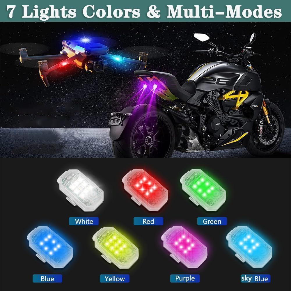 KEWAYO 4PCS Car Modification Navigation Light Wireless Remote LED Anti-Collision Frequency Explosion Flashing Light 7 Colors USB Charging Motorcycle Bicycle Tail Light Drone Night Running Light image number 4