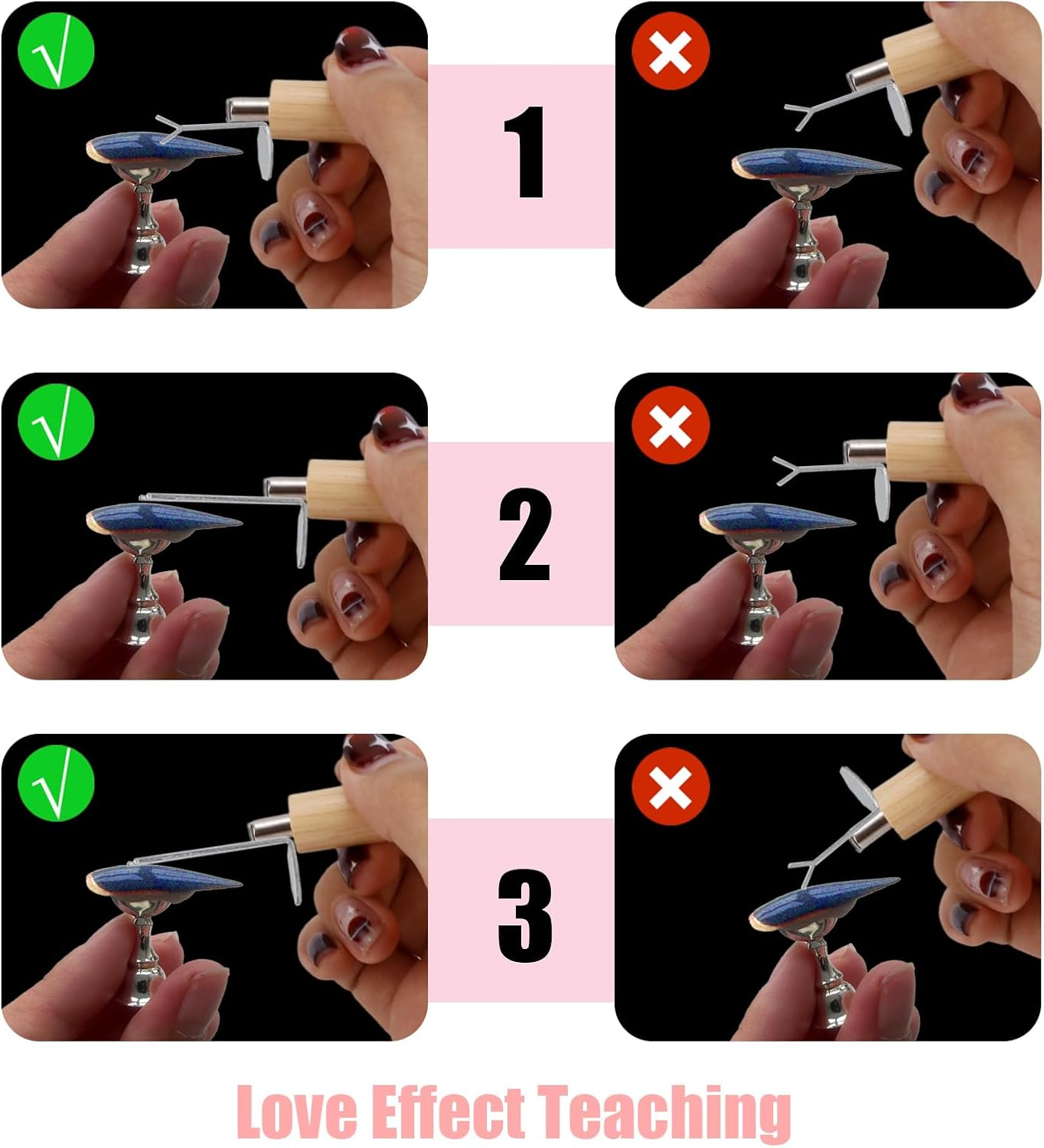 3Pcs Heart Cat Eye Nail Magnet Set, Including 1 Nail Bar & 2 Y-Shaped Magnet Tools for Cat Eye Gel Polish DIY Manicure Design Kit image number 6