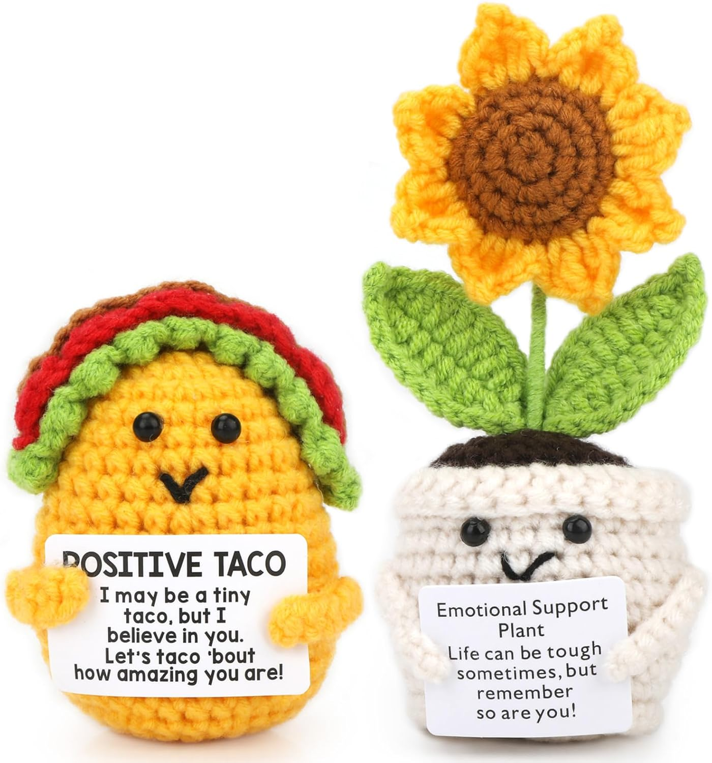 Fayrvind 2 Pcs Emotional Support Positive Crochet Sunflower and Taco Desk Decor Cute Stuff Crochet Flowers Birthday Gifts for Women Thank You Gift