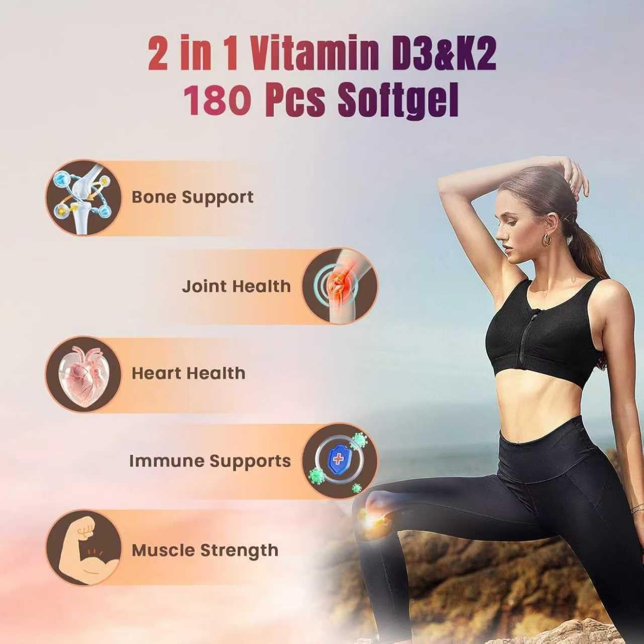 2 in 1 Vitamin D3 Supplement 10000 IU for Immune System & Bone Health Support, Non-Gmo, Gluten Free, Easy to Swallow Softgels (180 Count) image number 2