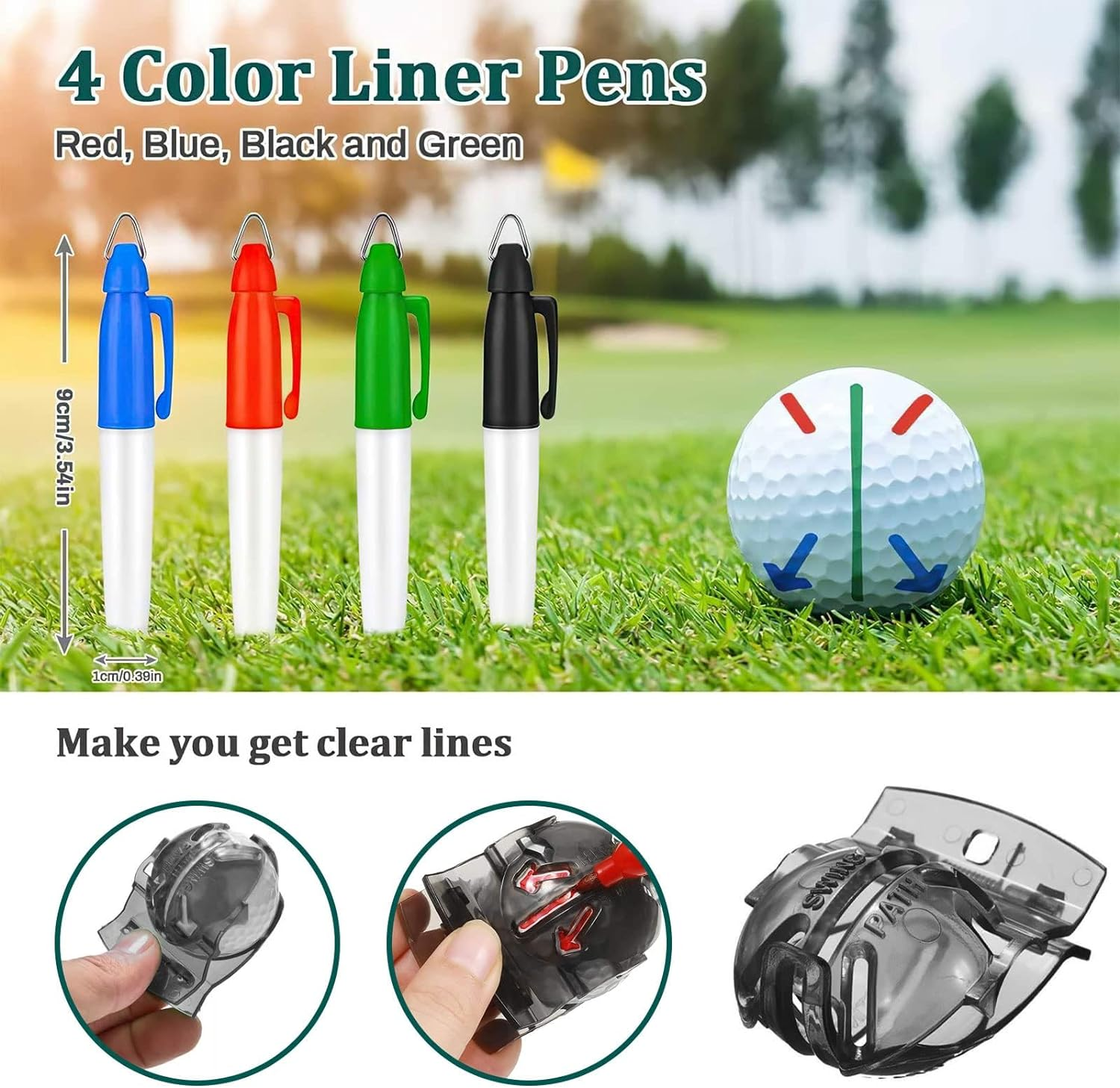 Golf Ball Line Marker Tool, 9 Pcs Golf Ball Marker Alignment Kit, 5 Golf Ball Marking Stencils and 4 Colors Golf Ball Markers for Better Beginning Golf Ball Training image number 3