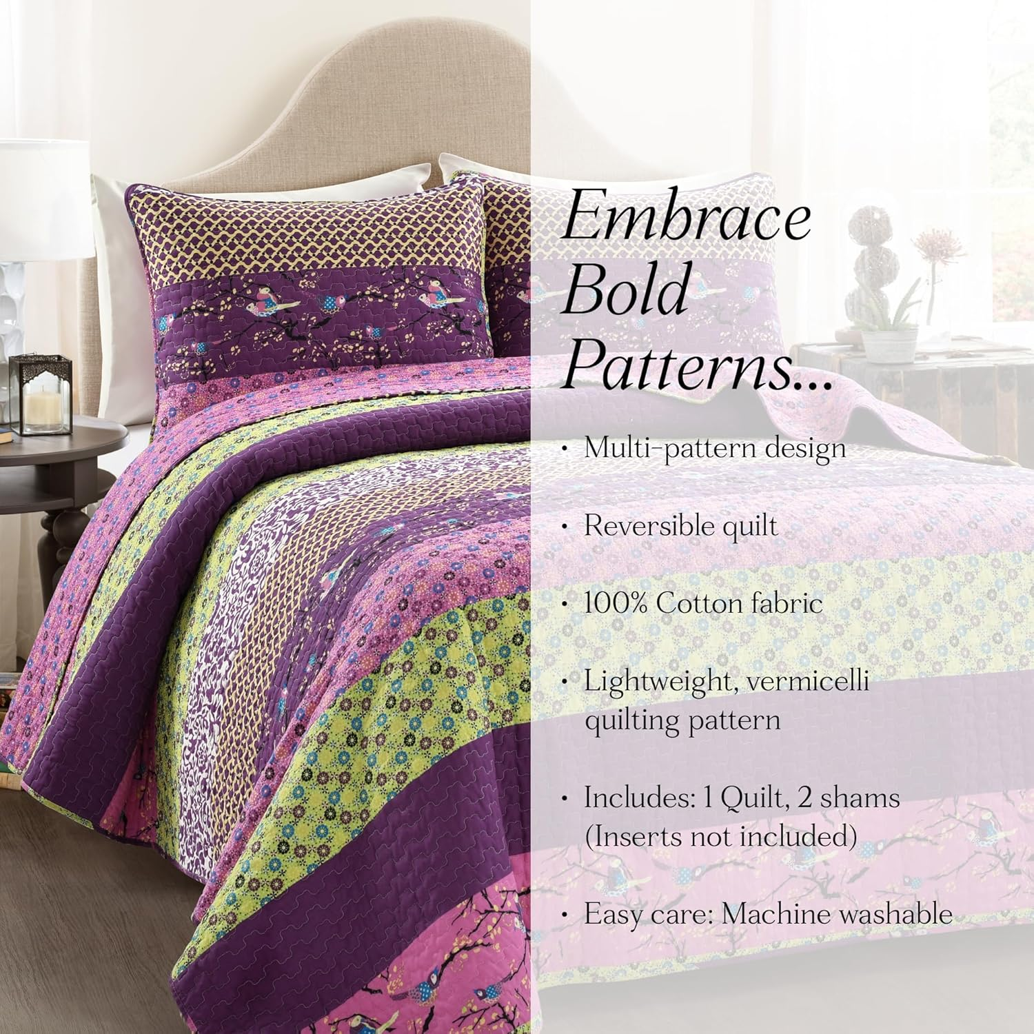Lush Decor Royal Empire 3-Piece Quilt Set, King, Plum image number 6
