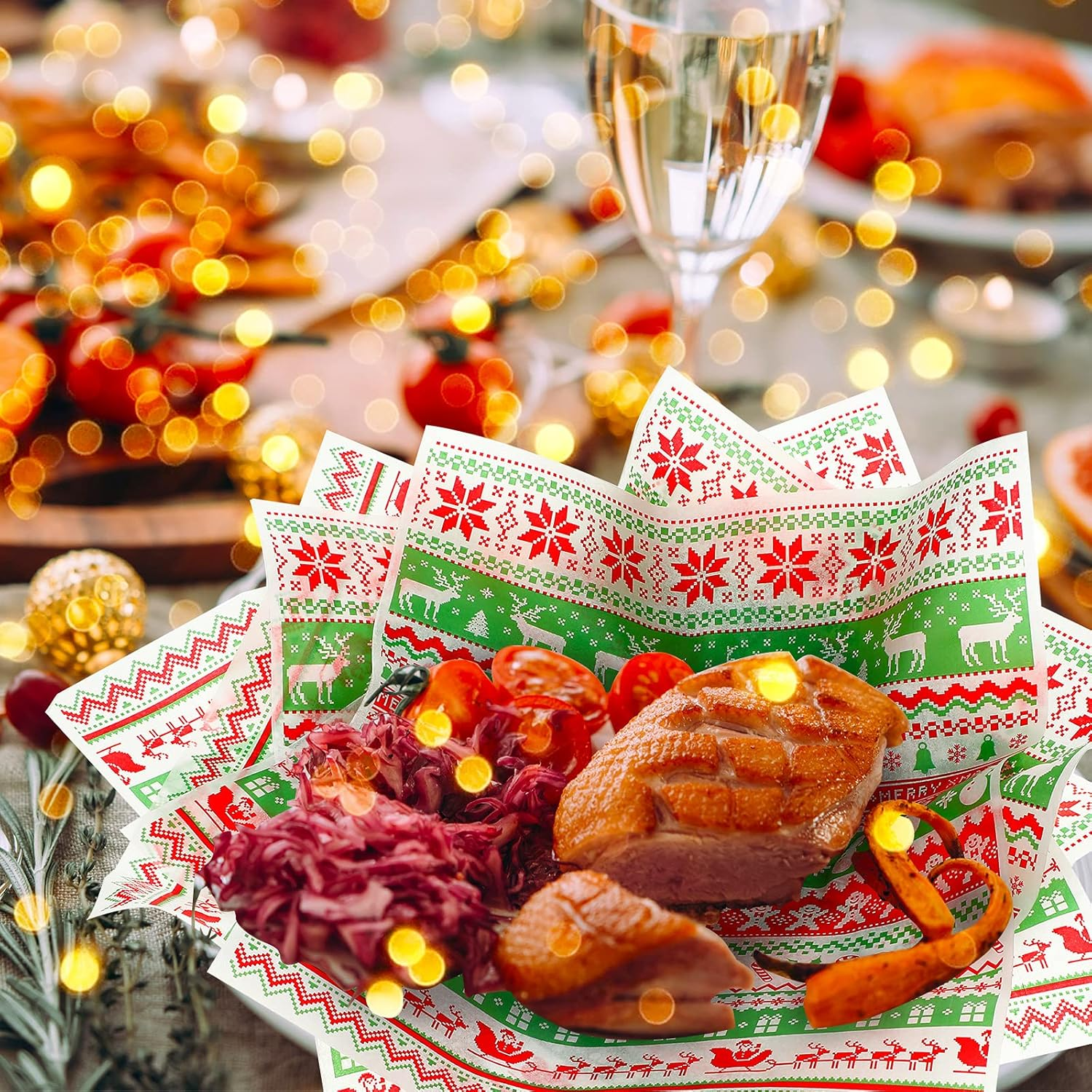 Patelai 120 Sheets Christmas Wax Paper Colored Parchment Paper Cookie Sandwich Food Liners Colored Candy Wax Baking Grease Proof Holiday Wrapping Papers for Gifts image number 1