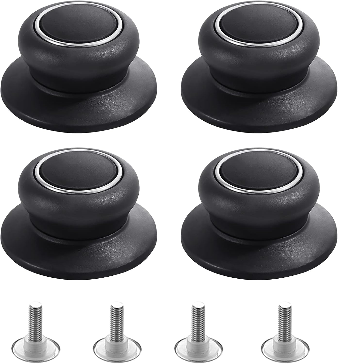 4Pcs Universal Pot Lid Top Replacement Knob,Heat Resistant and Prevent Static Electricity,Easy Installation Kitchen Cookware Replacement Pan Lid Holding Handles. (Black) image number 3