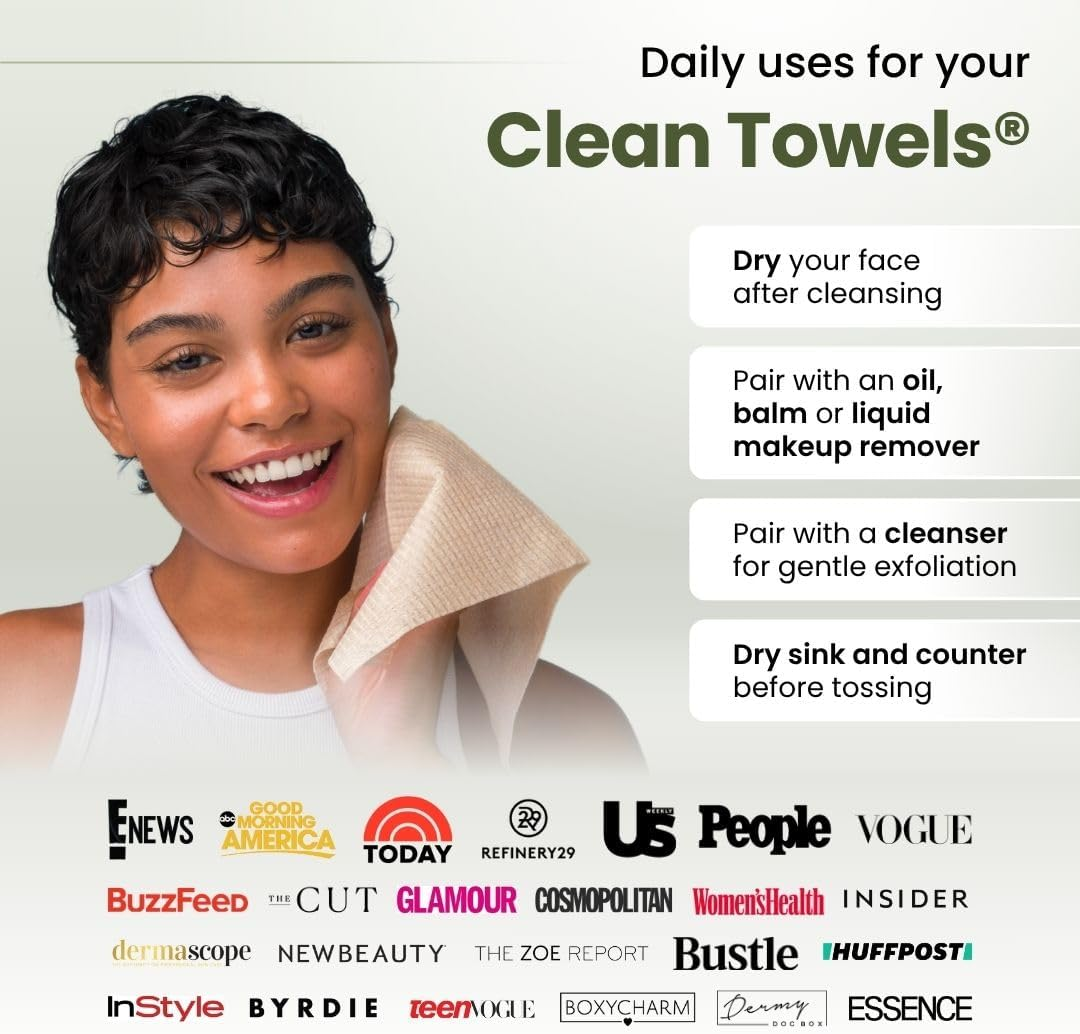 Clean Skin Club Bamboo Viscose Clean Towels&reg; XL 100% USDA Biobased Face Towel, Disposable Face Towelette, Makeup Remover Dry Wipes, Ultra Soft, 50 Ct, 1 Pack image number 6