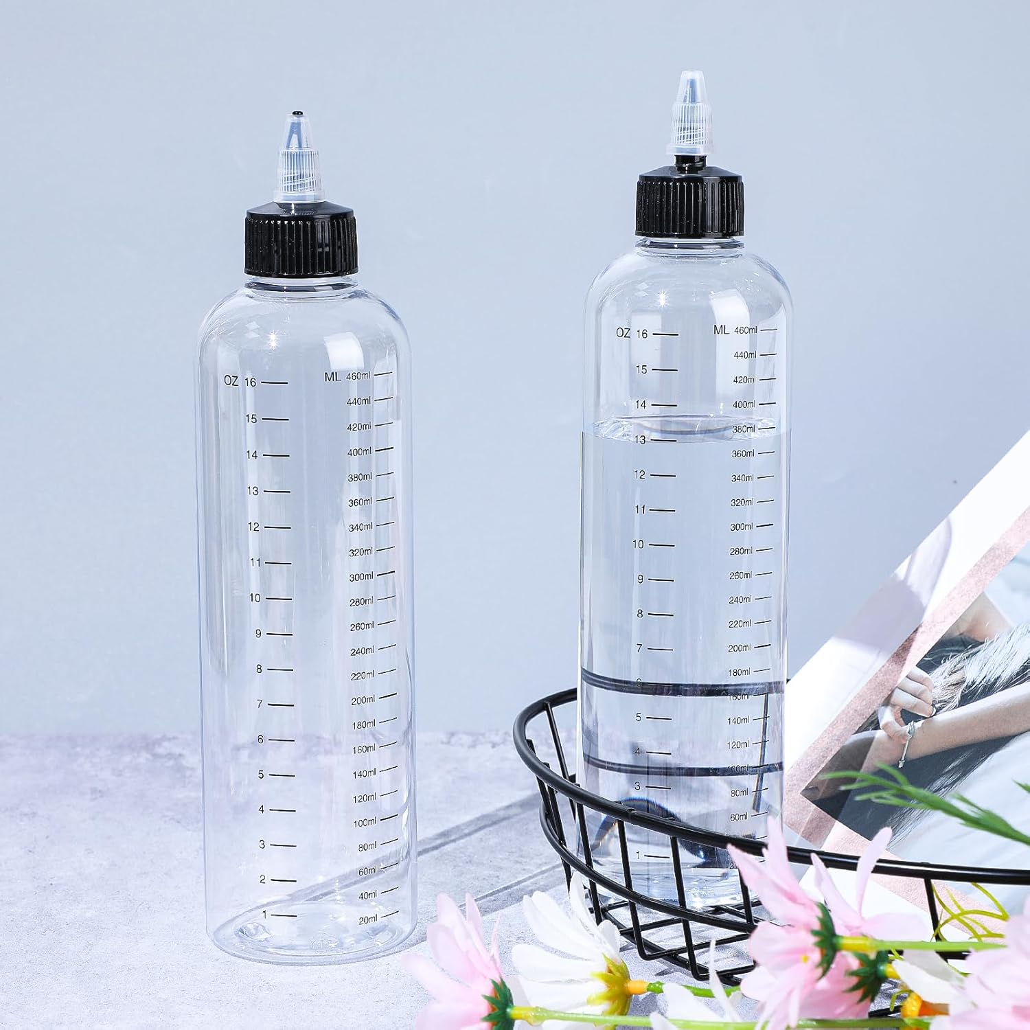 Applicator Bottle for Hair, 2 PCS 16.9Oz Clear Squeeze Bottles Plastic Hair Color Bottle Applicator Twist-On Top Tip Cap with Ratio Graduated Scale, Hair Oiling Applicator Hair Oil Container image number 6