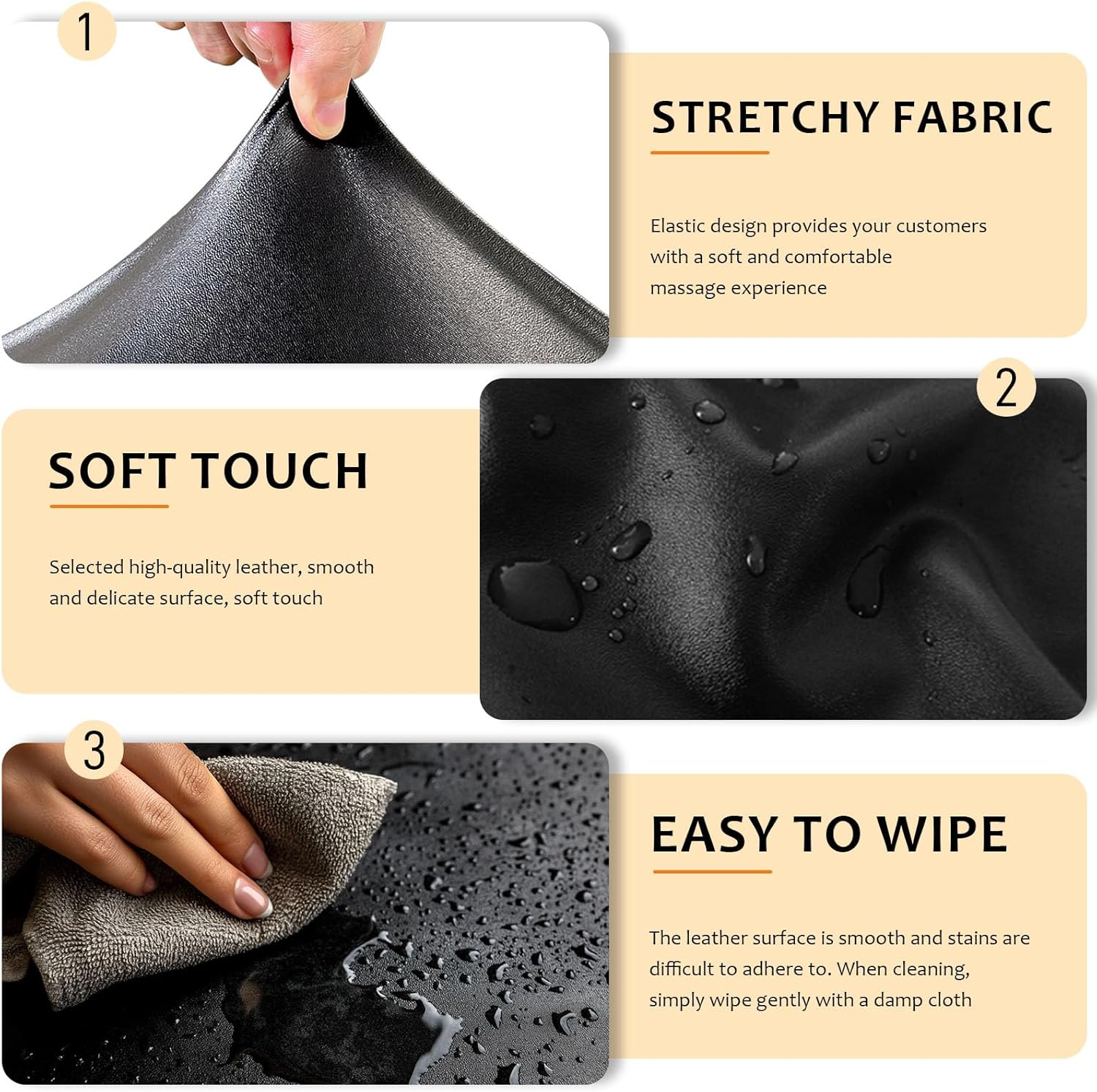 Lufyzora PU Leather Massage Table Cover Waterproof Massage Table Cover Protector Elastic, Odorless & Anti-Wrinkle Wipeable Massage Bed Cover Fitted for 6FT Massage Bed/Spa Bed/Lash Bed (White, 1Pcs) image number 5