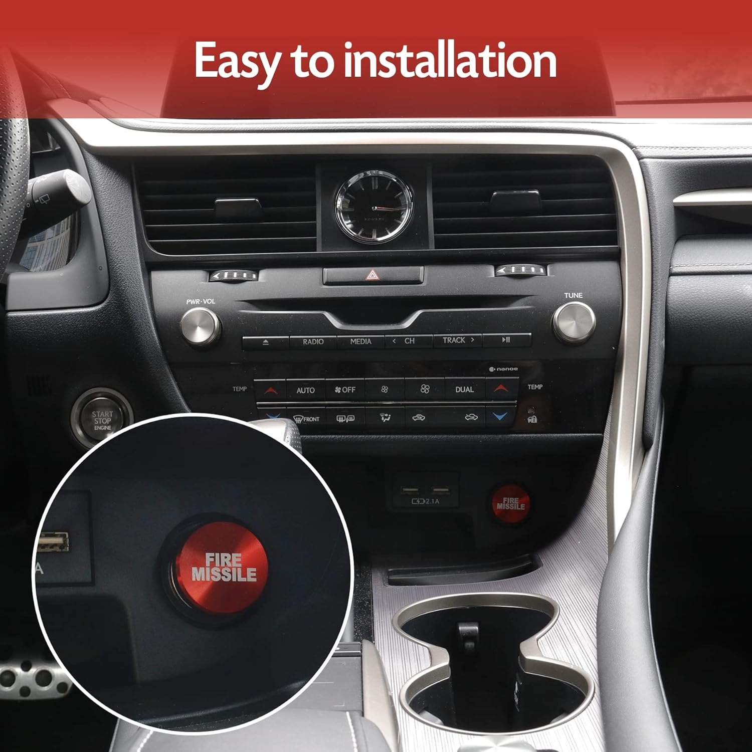 UYYE Cigarette Lighter Plug Billet Aluminum Dustproof Plug,Fire Missile Button,Car Interior Accessories Fits Most Automotive Vehicles and Boats with Standard 12 Volt Power Source,Red - (E+F)-Red image number 2