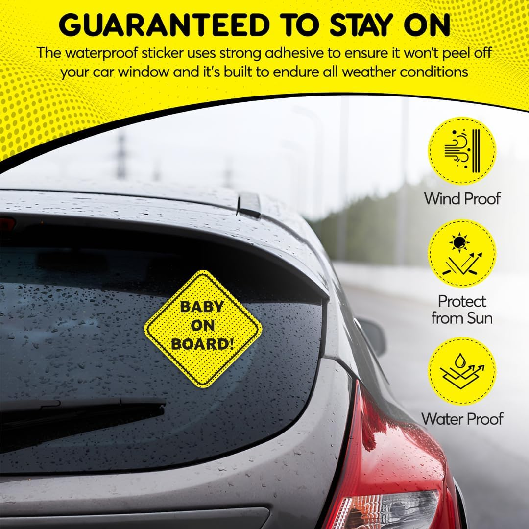 Baby on Board Sign for Car | Better than Suction | Micro-Perforated Vinyl Car Stickers | 2 Pack | Durable & Strong Adhesive | Weatherproof | Easy to Apply & Remove | 5" X 5" (Text Only) image number 4