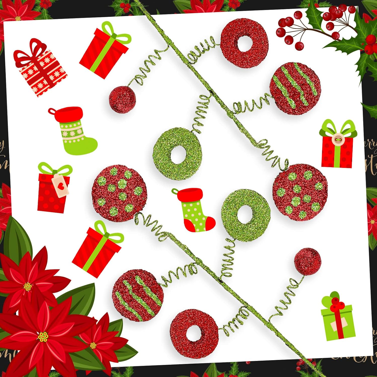 Whaline 6Pcs Christmas Tree Decoration Xmas Tree Curly Picks Red Green Craft Picks Holiday Table Centerpiece for Xmas Crafts Wreath Home Party Christmas Tree Decor Supplies image number 4