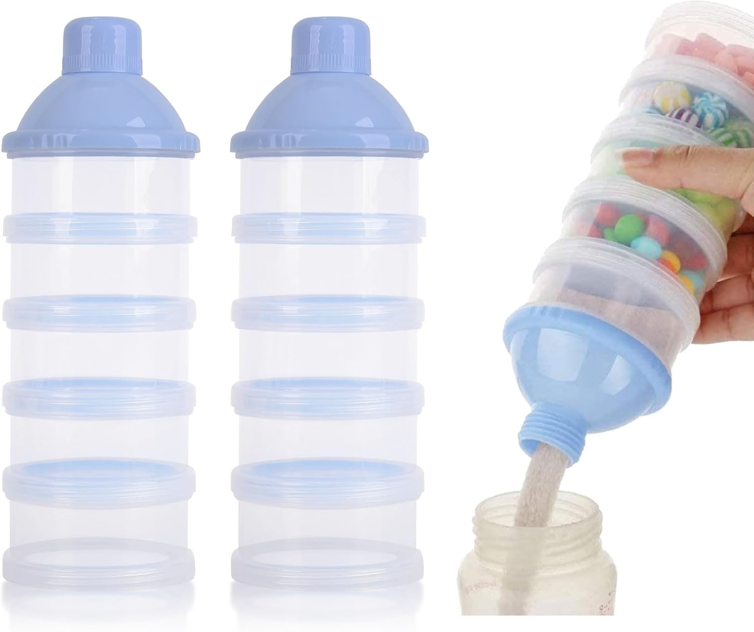 2 PCS 5 Layers Baby Milk Powder Dispenser, Milk Powder Pots, Formula Dispenser Portable Milk Powder Formula Dispenser Container Pot Box Milk Cans Snack Storage Box for Travel (Blue + Green)