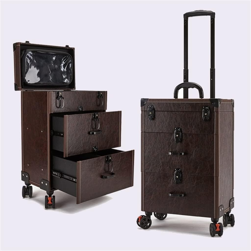 Trolley Makeup Box Universal Wheel Makeup Dresser Beauty Trolley Suitcase Rolling Suitcase Cosmetic Bag (Color : Brown, Size/1258 image number 3