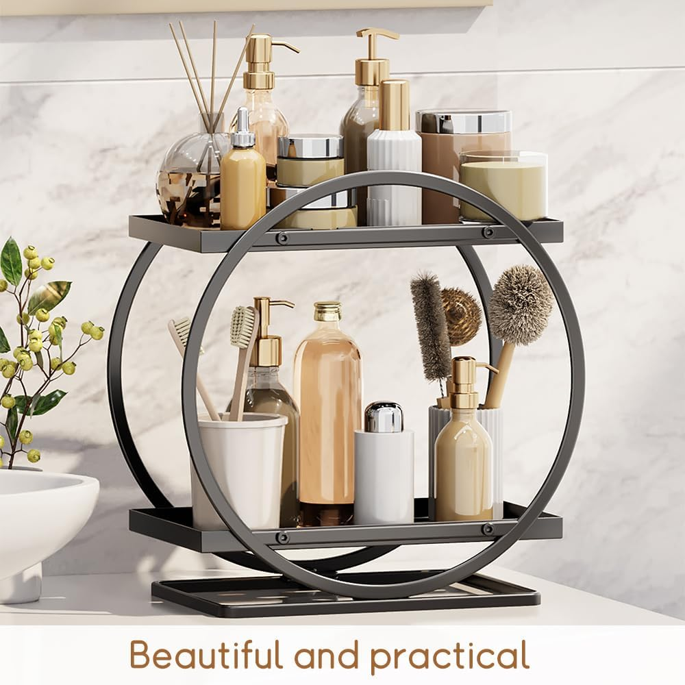 Dressing Table Two-Layer Perfume Storage Box, Metal Countertop Cosmetic Storage Box, Beautiful and Practical Ring Shape, Suitable for Bedroom, Bathroom, Kitchen, Dining Room and Living Room image number 3